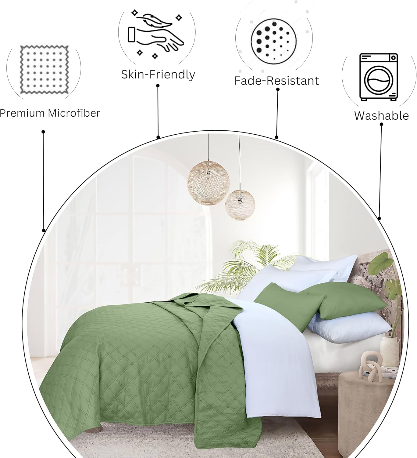 Bedding Comforter Sets &ndash; Microfiber Lightweight Summer Comforter Bed Set &ndash; Comforters & Sets- Light Sage Bedspreads and Coverlets- Bedding & Linen (3Pc, Super King) image number 2