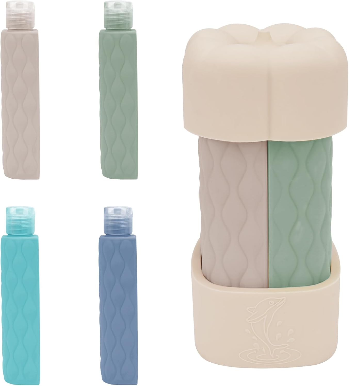 Reignsword 4 in 1 Travel Bottles for Toiletries, TSA Approved Silicone Travel Containers, Leak Proof Refillable Toiletry Containers for Shampoo Conditioner Lotion Body Wash (2Oz, off White), Off-White