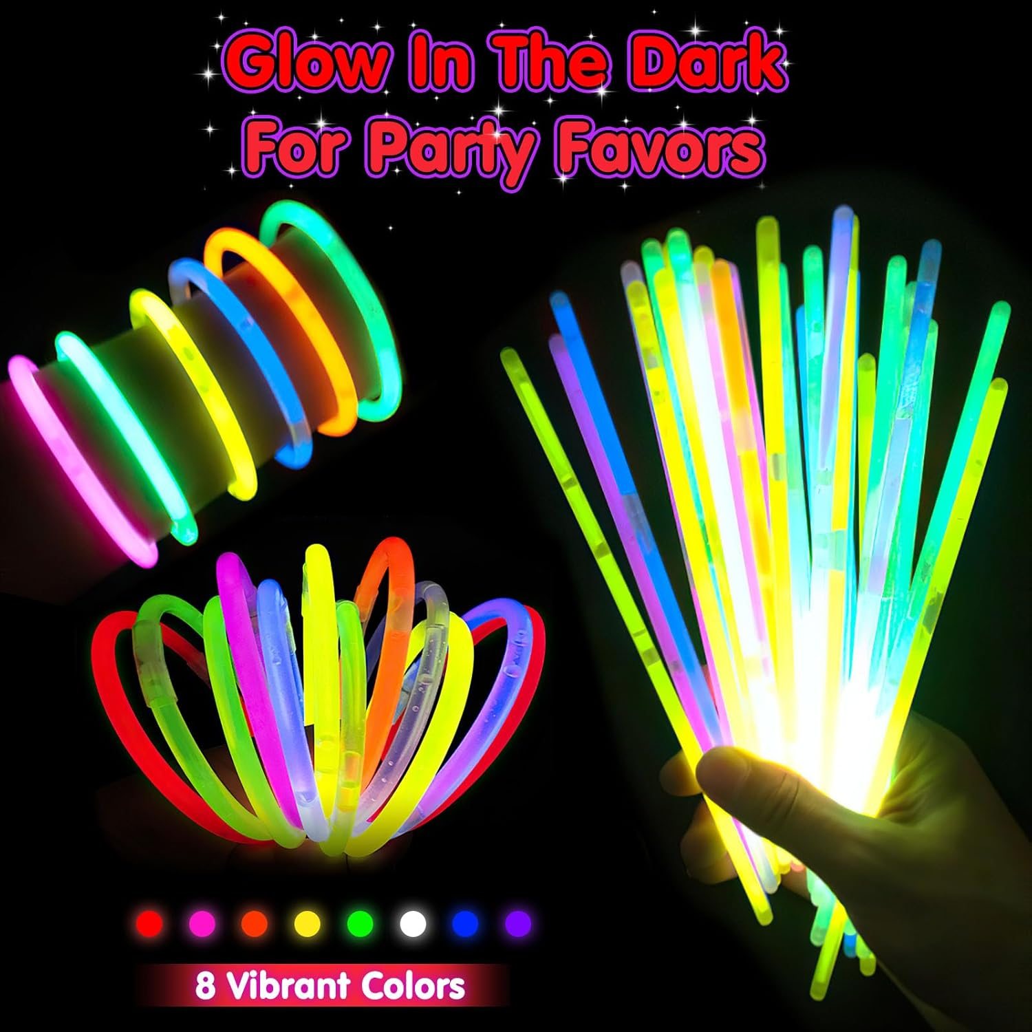 252Pcs Glow Sticks Bulk Party Favors-Safe Glowsticks with 152 Connectors for DIY Bracelets, Necklaces, Glasses, Perfect for Night Events, Easter, Christmas, Halloween, Football Party Supplies