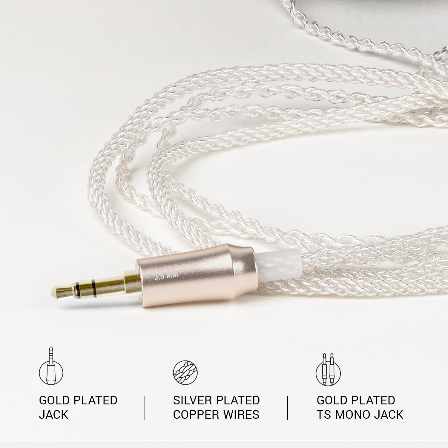 Meze Audio 99 Series Silver Plated Upgrade Cable 3.5Mm Jack | Headphones Hifi Cable Replacement 3.5Mm Male to Dual TS Mono 3.5Mm Male Connector Plug | Cable Length 1.2M/3.9Ft image number 3