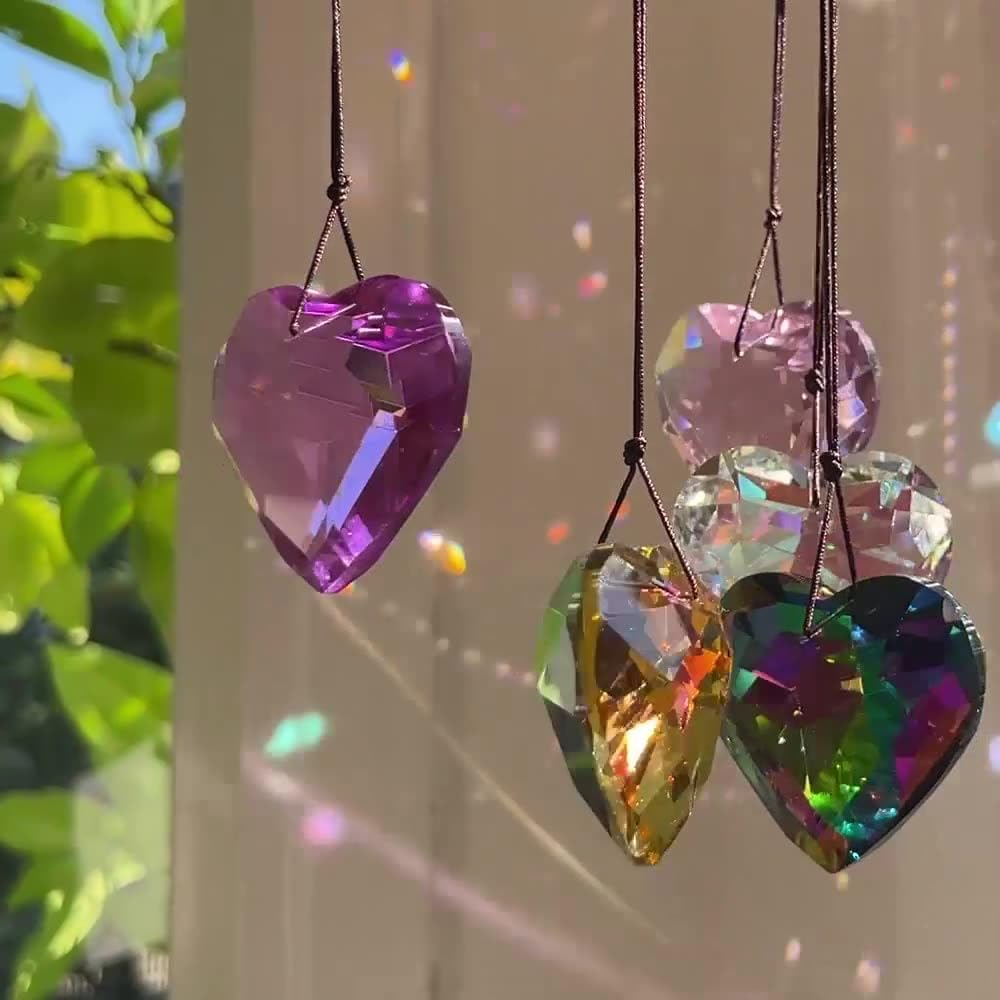 Colorful Heart Crystals Suncatcher Hanging Sun Catcher with Chain Pendant Ornament for Window Home Garden Christmas Day Party Wedding Decoration (Purple) image number 6
