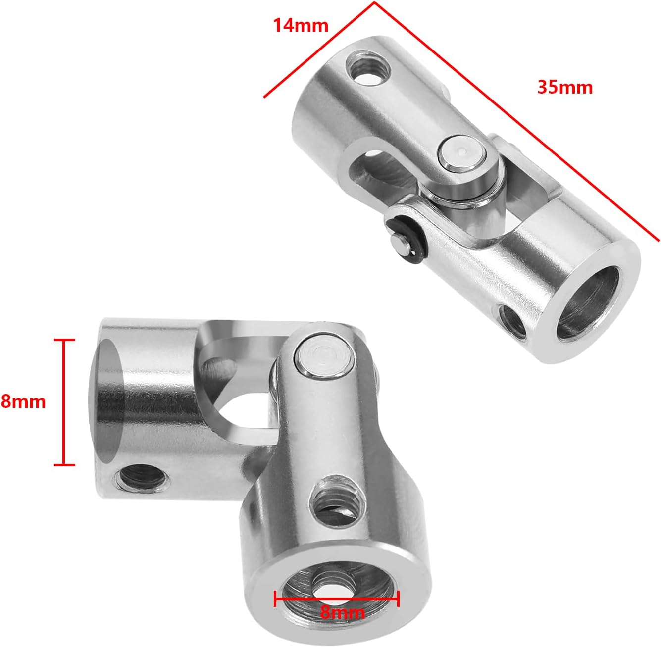 Emagtech 4Pcs 8Mm to 8Mm Metal Shaft Coupling Universal Joint Shaft Coupling Flexible Coupling Connector Accessories for Model Car Ships Robots image number 2