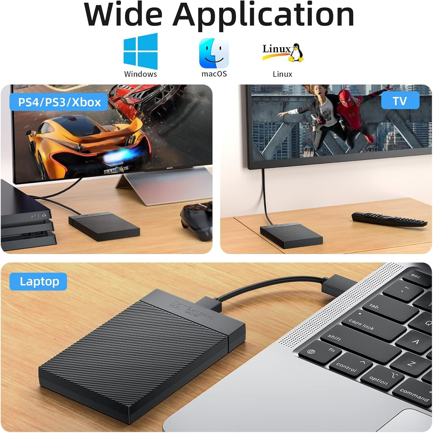 2.5 Inch Hard Drive Enclosure, SANZANG Tool-Free USB 3.0 Hard Drive Enclosure, Support UASP, for 2.5 Inch SATA SSD and Hard Drive with 9.5Mm 7Mm Height, USB C to a Cable image number 5