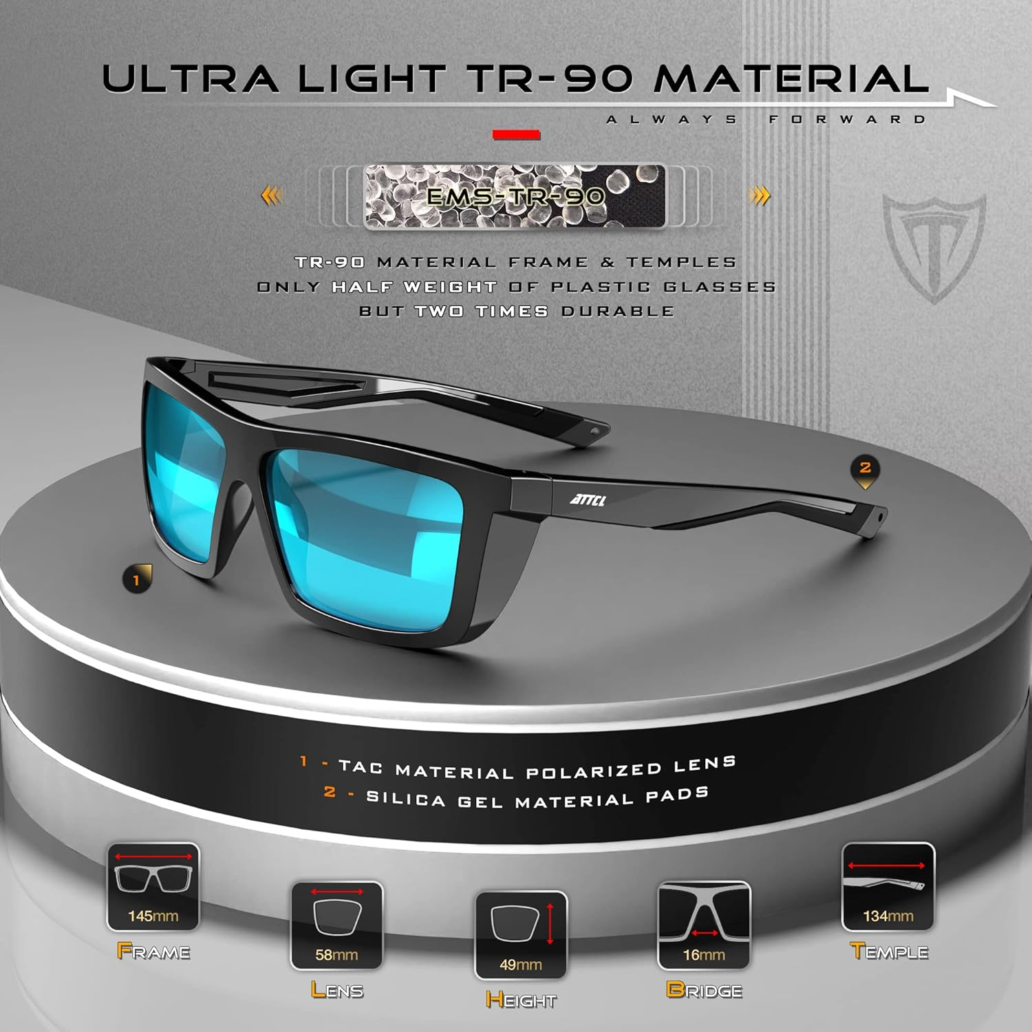 Sports Polarized Sunglasses for Men: TR90 Rectangle Frame UV Protection Sunglass for Running Driving Fishing image number 6
