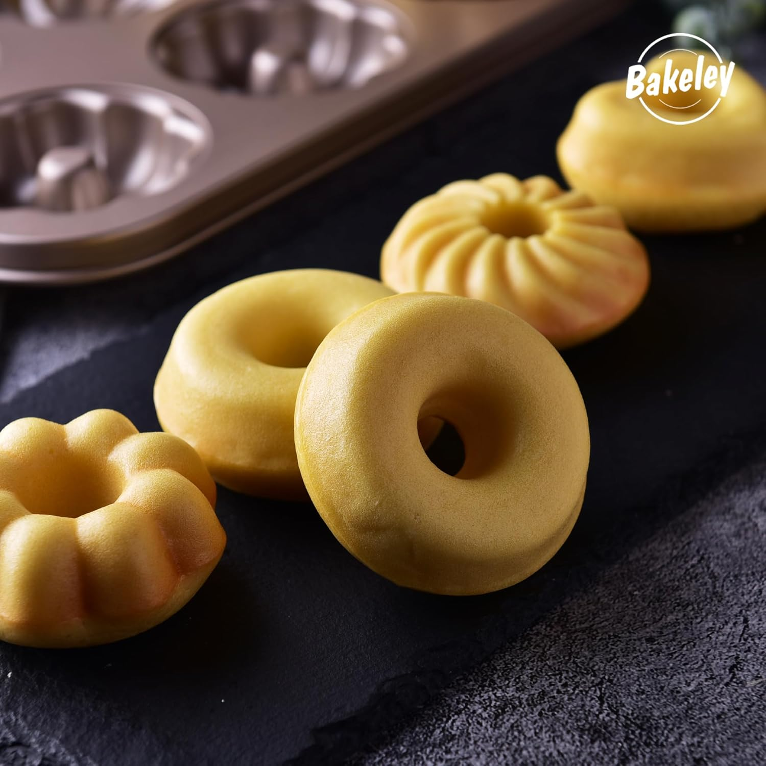 Bakeley Donut Pan, 12-Cavity Non-Stick Dount Mold Cake Pan Pattern Doughnut Bakeware for Oven Baking (Champagne Gold) image number 1