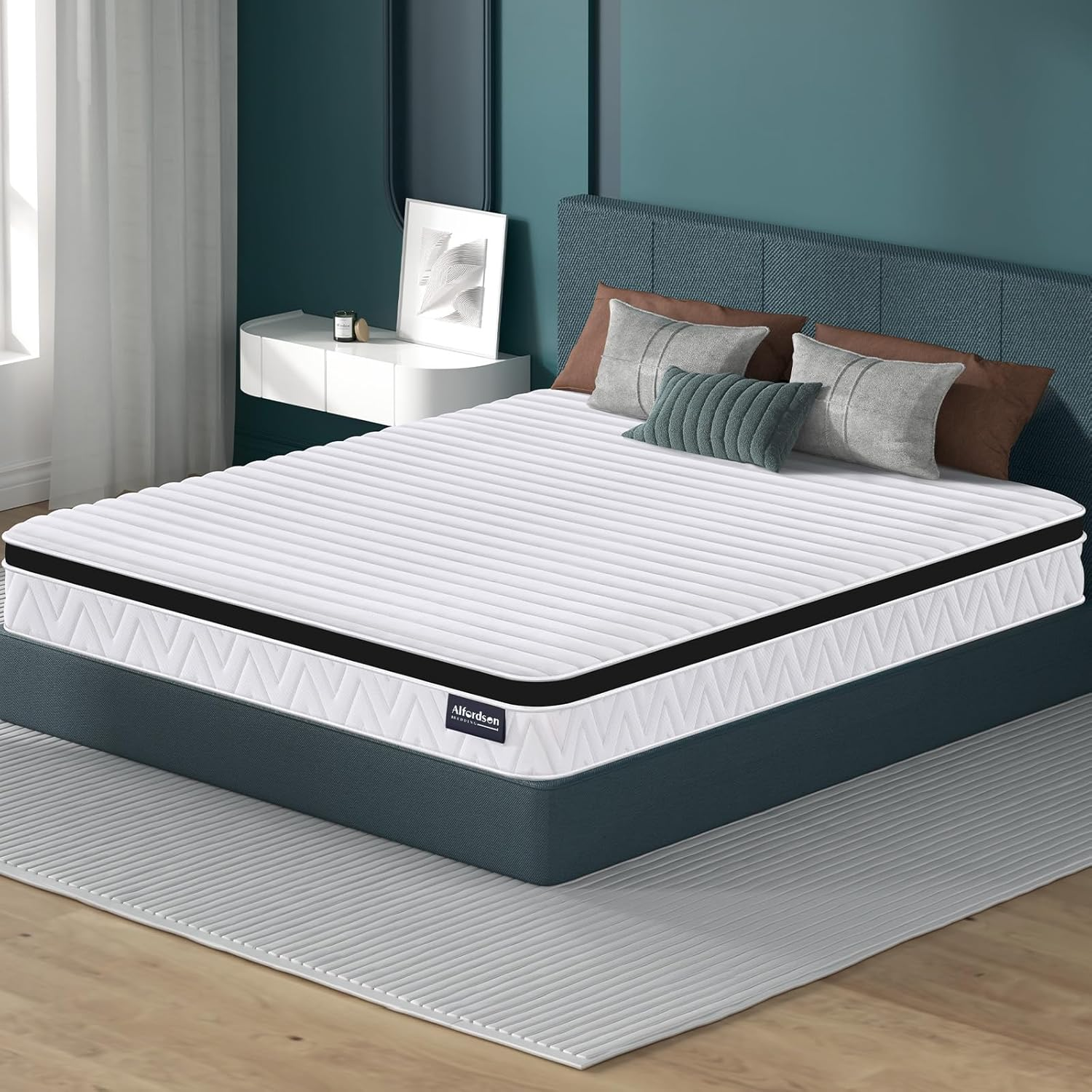 ALFORDSON 17Cm Euro Top Mattress King Single Size, Natalie Series, Pressure Relief Hypoallergenic Memory Foam with Bonnell Spring System, Medium Firm image number 4