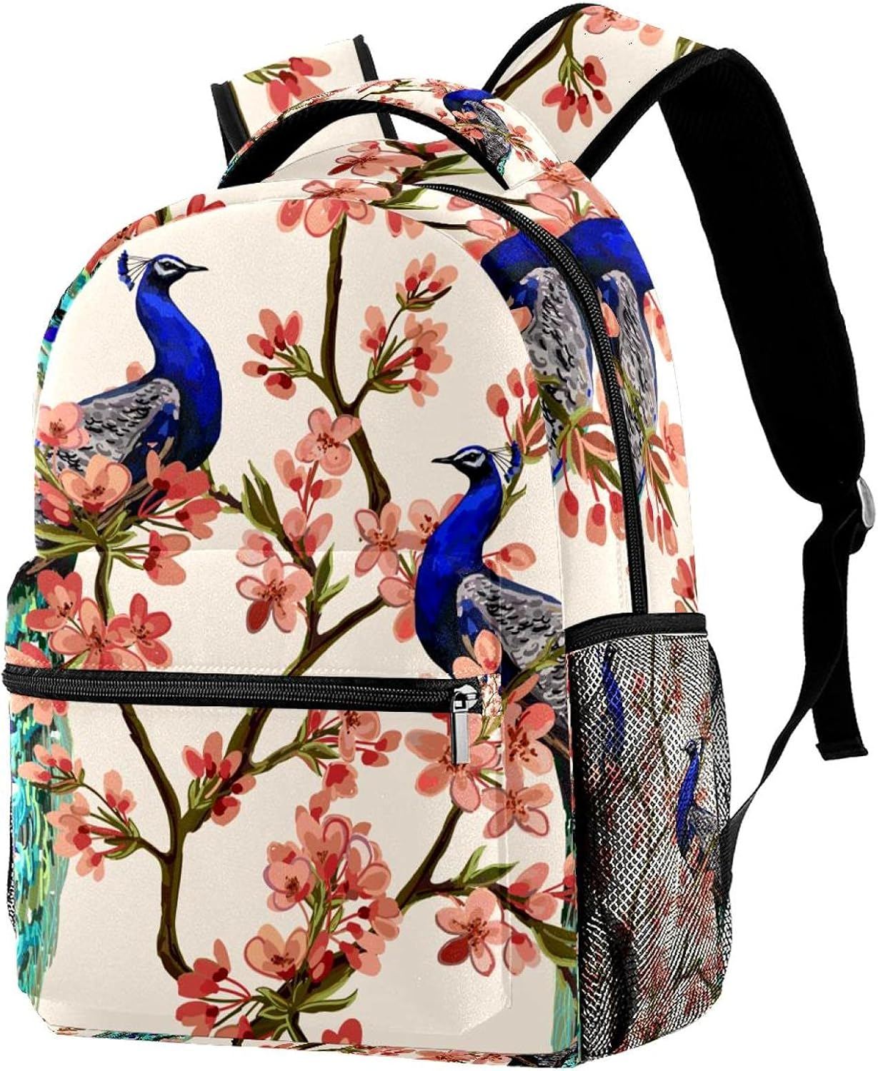 Peacock Tropical Japanese Flowers, Tree, Spring Backpack Students Shoulder Bags Travel Bag College School Tote Backpacks image number 5