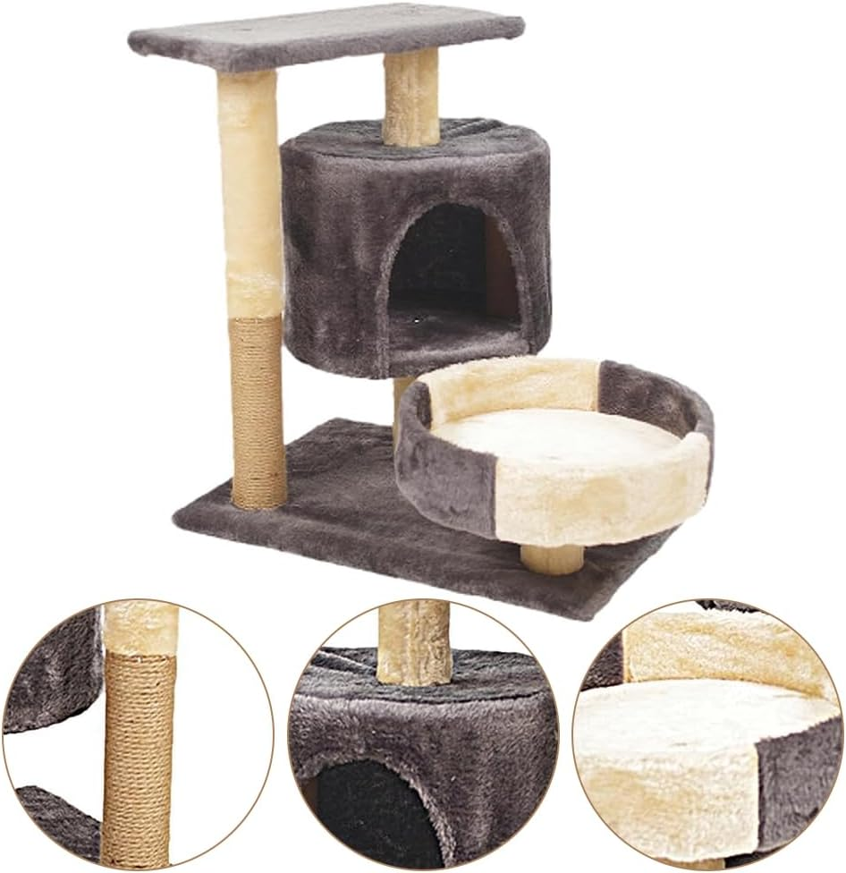 Cat Climbing Frame,Cat Tree Climb Tower,Kitty Condo,Pet Jumping Platform,Cat Tree,With 3Tier, Cave, Hammock, Pompoms,Interactive Resting Nest Bed Cave (Dark Grey) image number 5