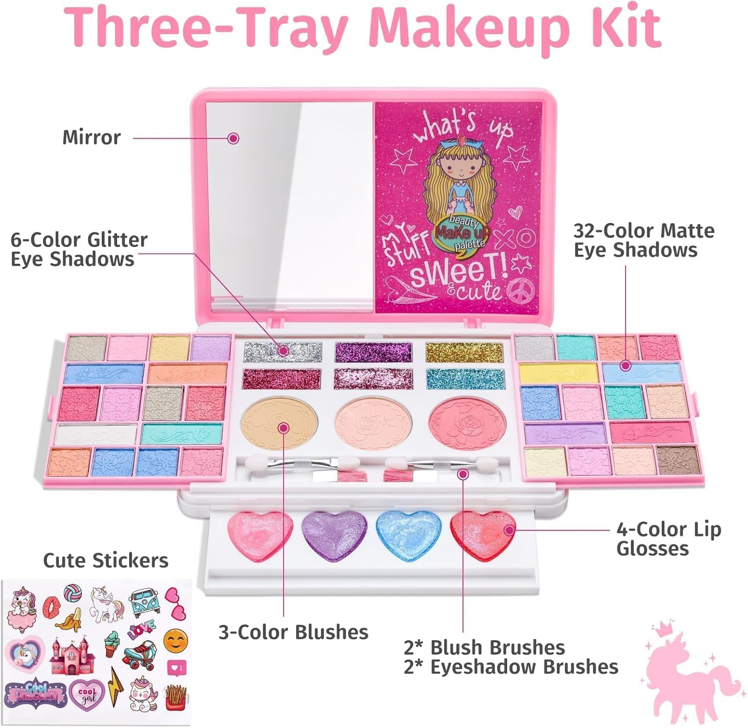Kids Makeup Kit for Girls, Real Washable Cosmetic Beauty Toy with Mirror and Stickers, Safe & Non-Toxic Makeup Set for 3-12 Year Old Kids Toddler Girl Toys image number 5