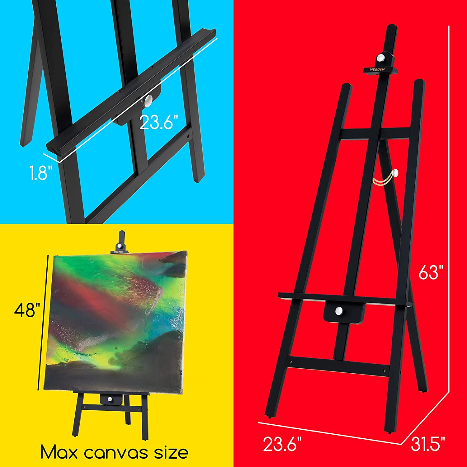MEEDEN Wood Artist Easel for Painting Adjustable, Wood Art Easel for Adults, Holds Canvas up to 48", Painter'S Easel Black