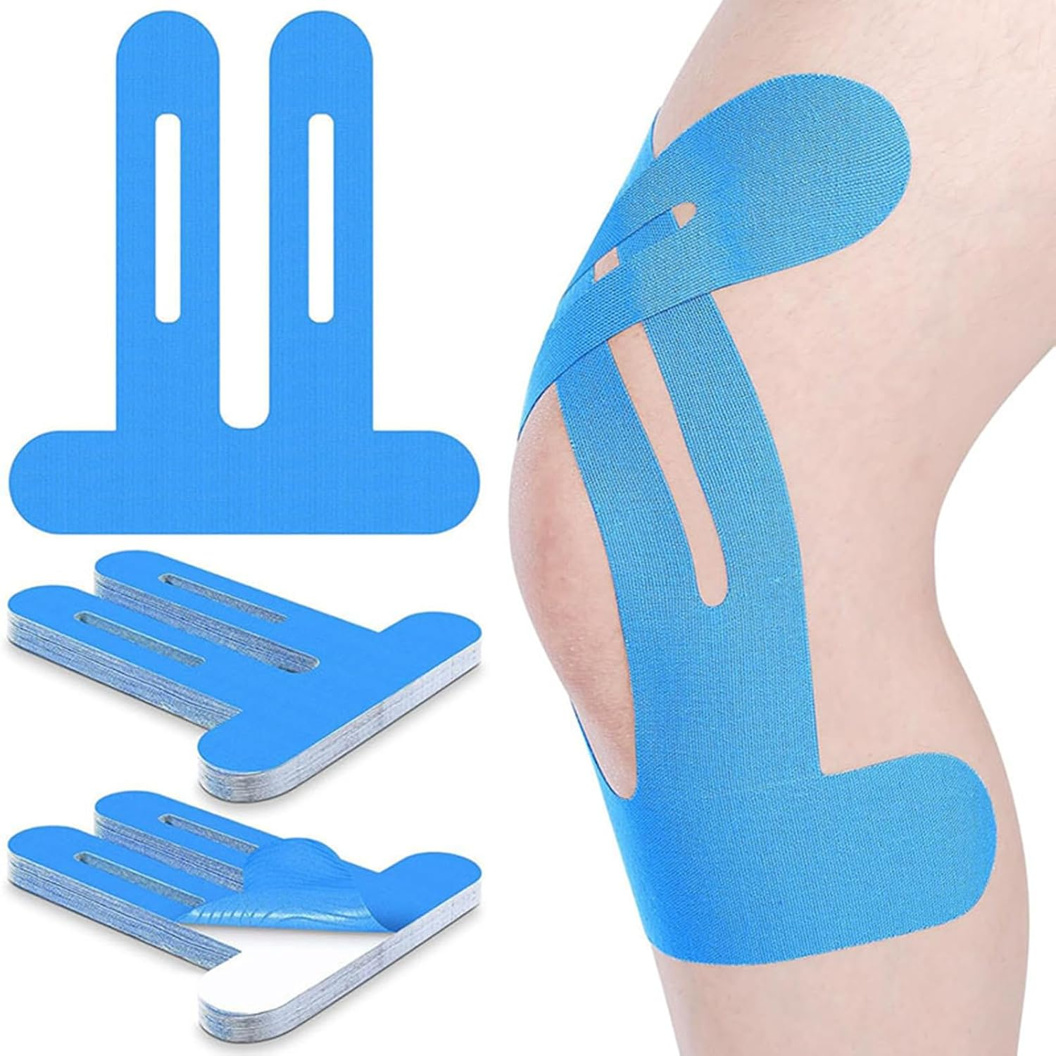 Knee Tapes, 10 Precut Kinesiology Tape Skin-Friendly, Waterproof & Breathable Physio Tape for Knee Support, Joint & Muscle Pain Relief (Skin)