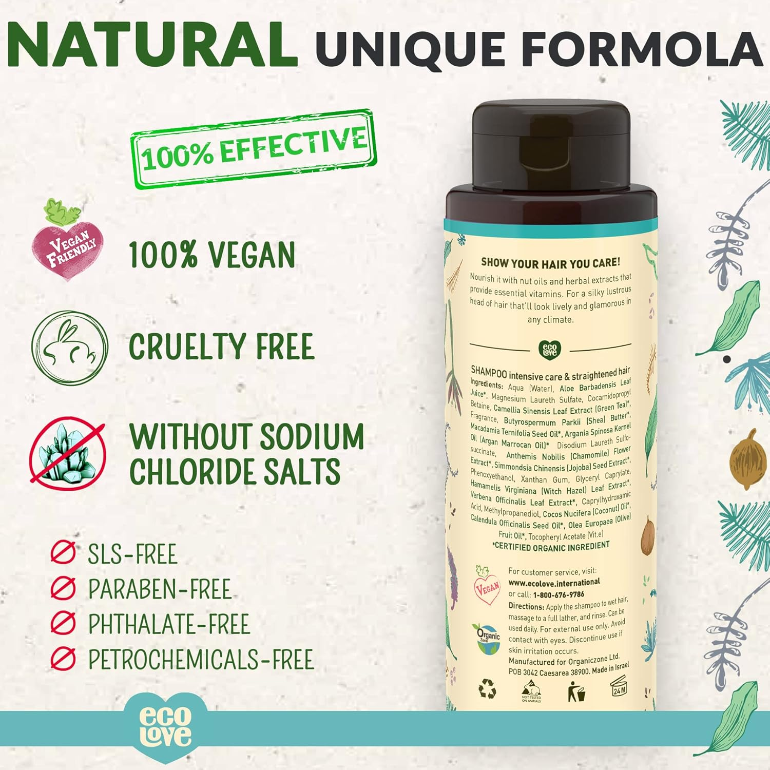 Ecolove &ndash; Natural Shampoo for Chemically Straightened Hair and Dry Damaged Hair &ndash; No SLS or Parabens - with Natural Moroccan Oil Extract - Vegan and Cruelty-Free Hair Treatment, 17.6 Oz image number 4