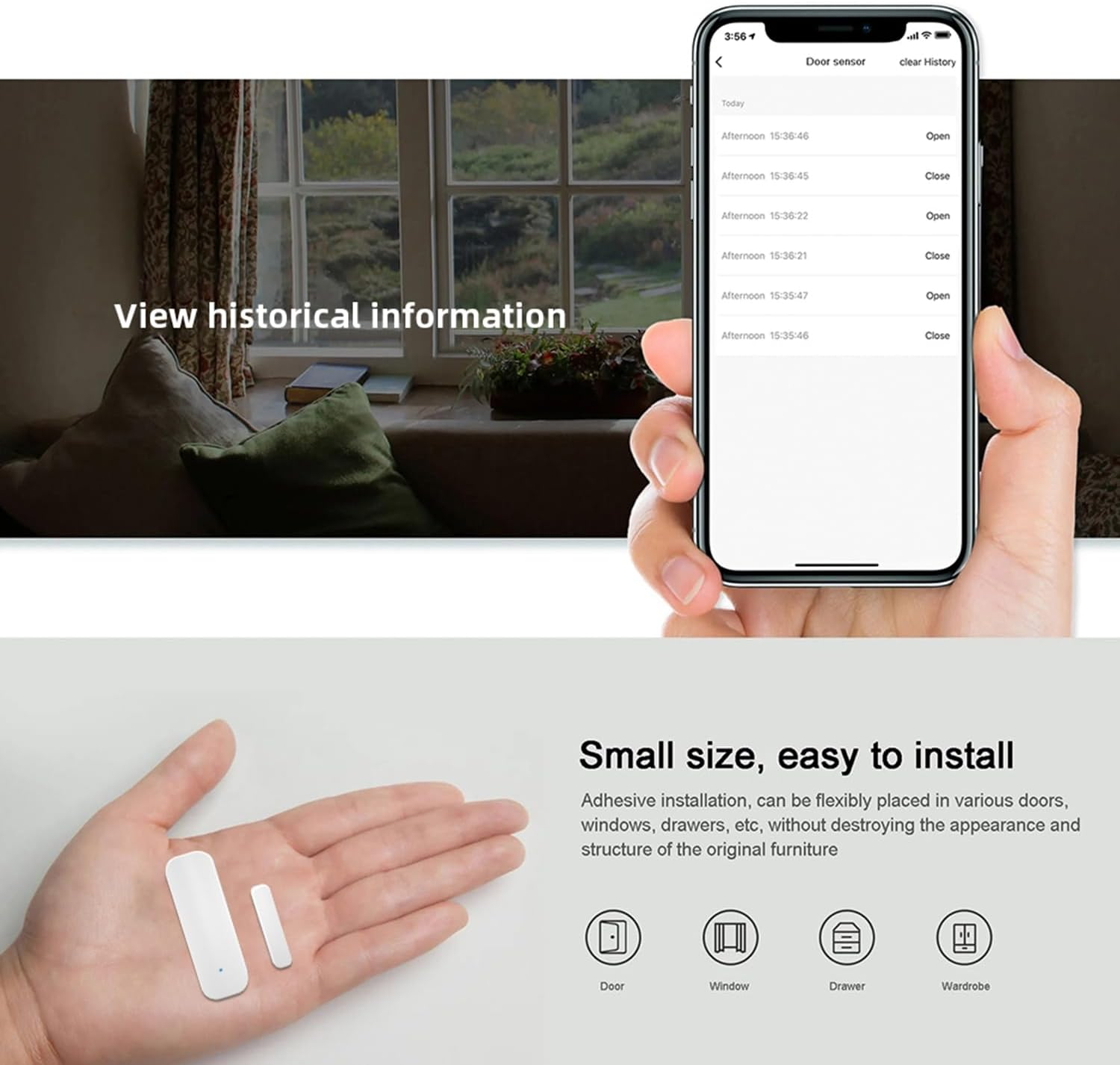 Wifi Door Sensor Window Detector: Smart Window Contact Sensor, Wireless Magnetic Door Open Detector with Free Notification Alerts, Compatible with Alexa Google Assistant (4-Pack) - White image number 7