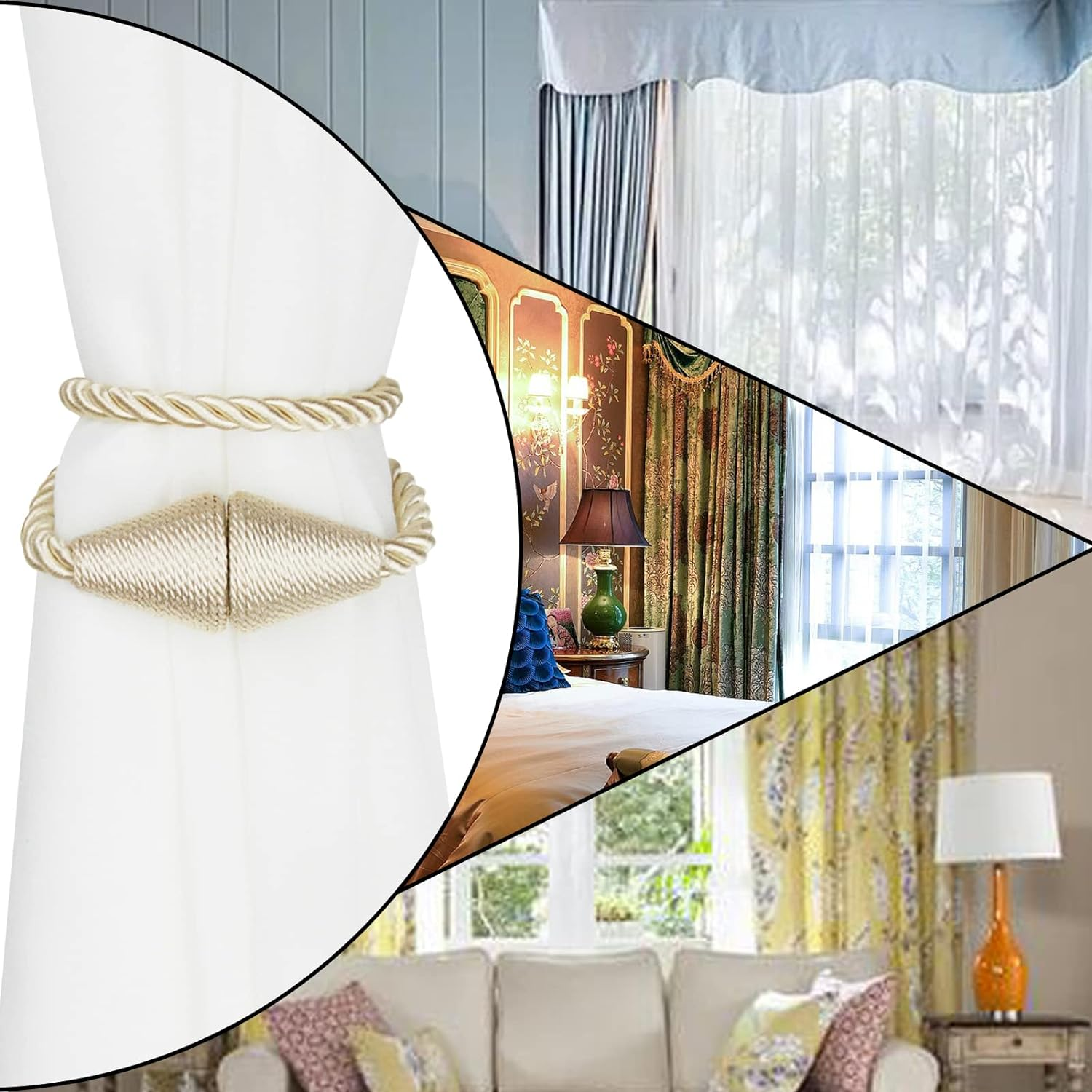 Nieffeiy 2 Pack Magnetic Curtain Tiebacks Rope Modern Handmade Curtain Tie Backs Decorative Drapes Weave Holdbacks for Window D&eacute;cor, Beige image number 6