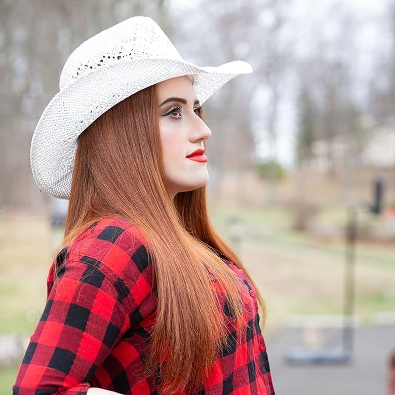 Cowboy Hat for Women with Beaded Trim and Shapeable Brim White image number 5