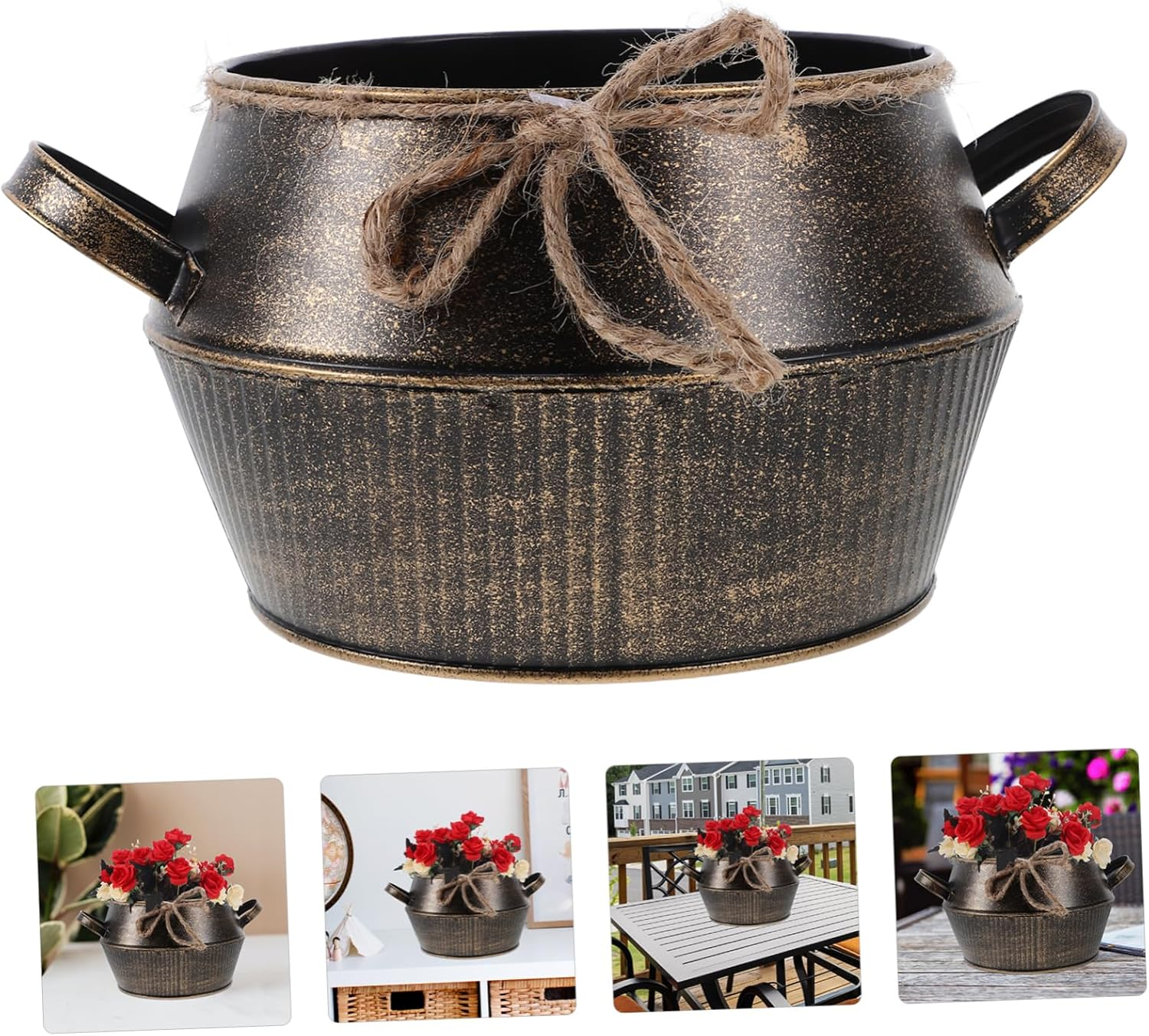 Vintage Iron Planter Creative Flower Pot Decorative Plant Pots with Handles for Home image number 2