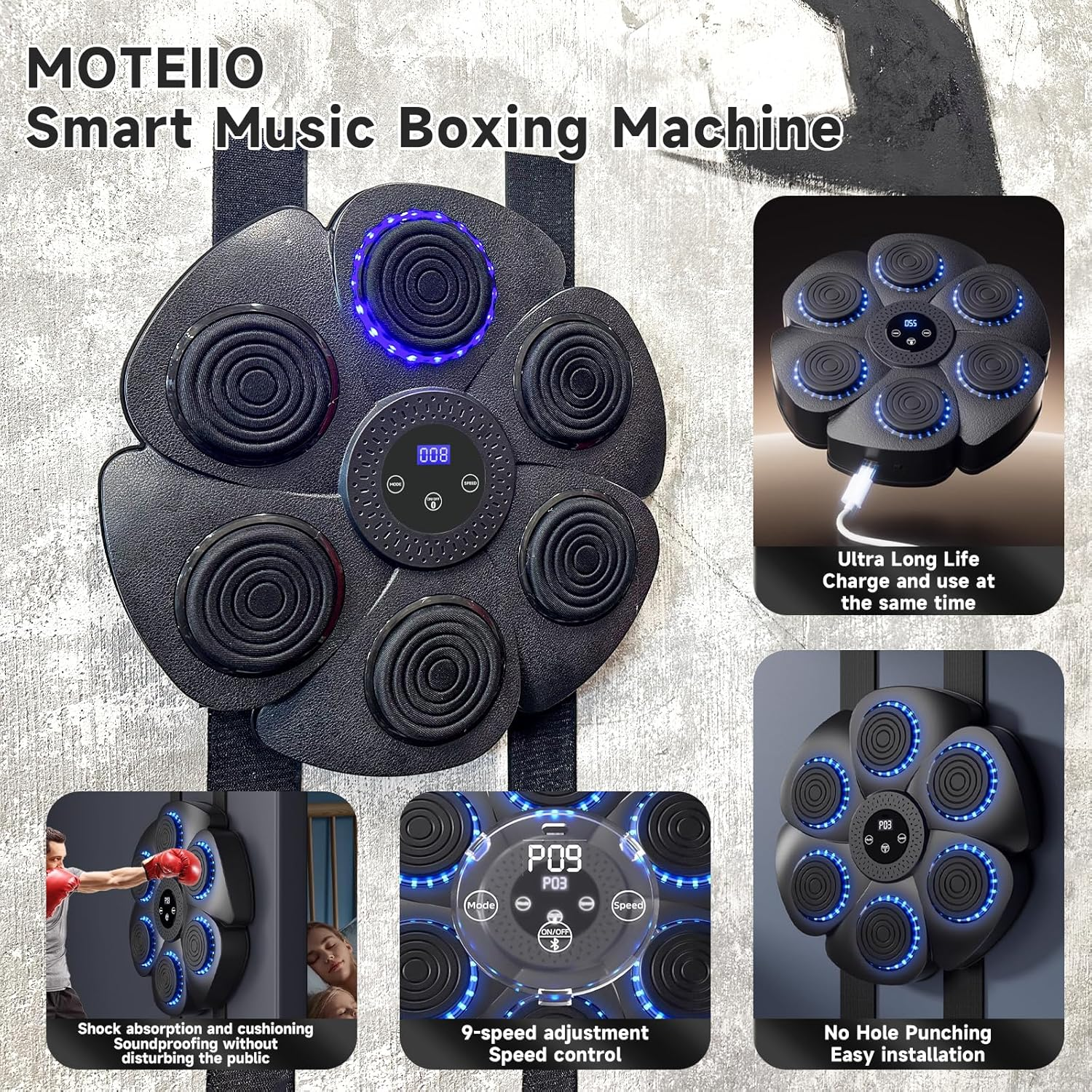 Smart Bluetooth Music Boxing Machine with LED Screen, Wall Mounted, Boxing Gloves Included for Adults and Kids Home or Gym Use image number 4
