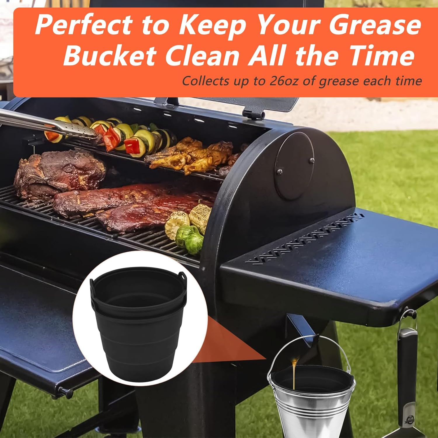 2 PCS Reusable Silicone Grease Bucket Liner for Traeger Drip Tray Liner for Traeger Grill Accessories for Pit BOSS Pellet Grill Traeger Pro Series Tailgater Ironwood Grill image number 3