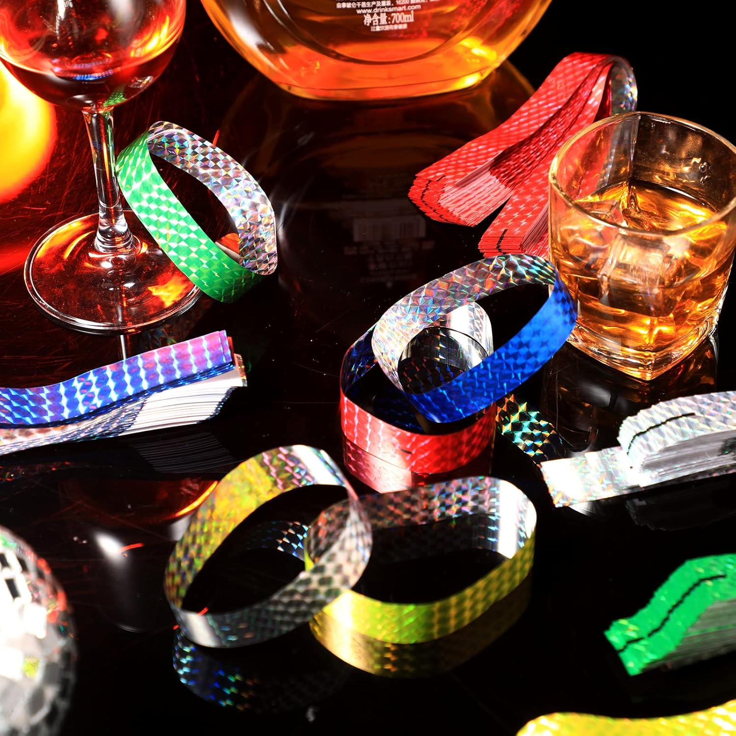 500 Pack Holographic Party Wristbands Assorted Colored Wristbands with Buckle Wristbands for Events Paper Wristbands Paper Bracelets Wristbands for Events Club Party (Gold, Red, Silver, Blue, Green) - Silver image number 7