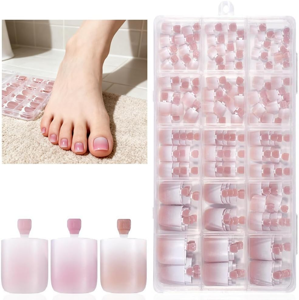 French Tip Press on Toenails, 150Pcs Soft Gel False Toenails Full Cover Acrylic, Square Pre Designed DIY Toe Nail Extensions for Women (518-390-2 * 150Pcs) - 518-3391-1*150Pcs image number 5