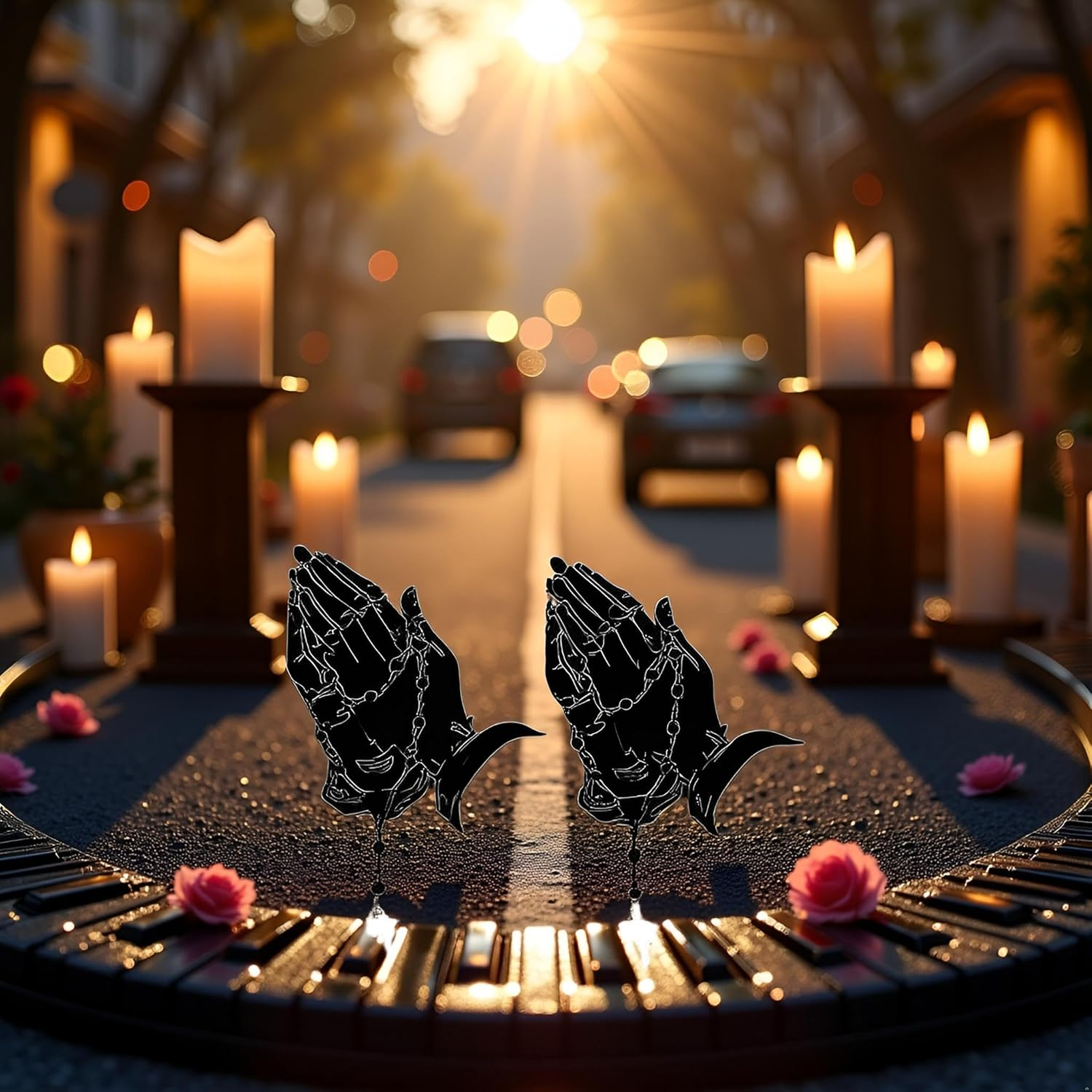 2 Pcs/Set White Hands Praying Pearl Jesus Car Sticker, Personalized Rosary Car Sticker, Waterproof Christ Decal Stickers for Laptop Motorcycle Door Wall Decoration Automotive Stickers image number 4