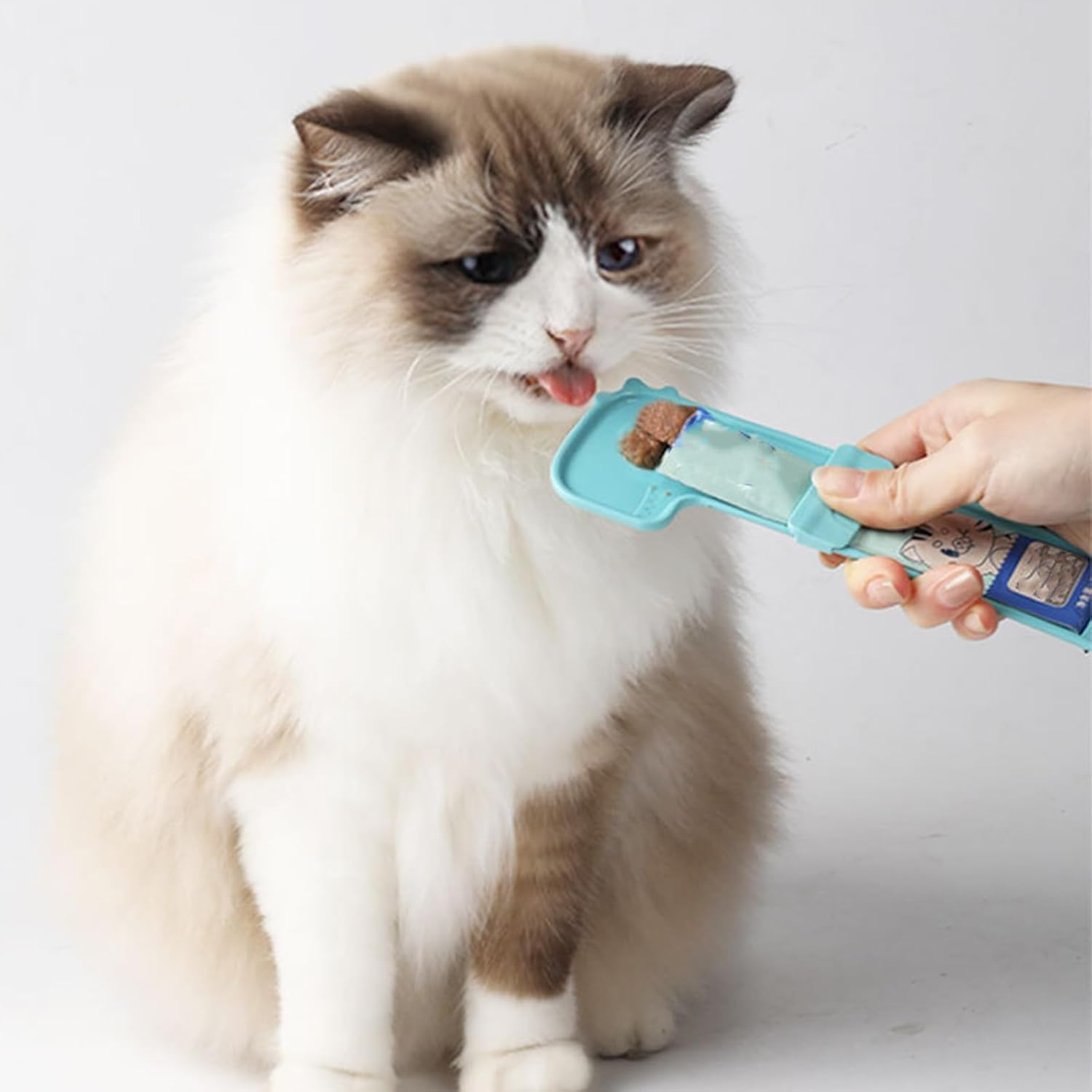 KASESSS Pack of 4 Spoons for Cat Treat, Cute Cat Strip Feeding Spoon, Plastic Cat Treat Dispenser Spoon, Cat Feed Strip Squeeze Spoon, Cat Stripes Happy Spoon (Yellow, Blue) image number 5