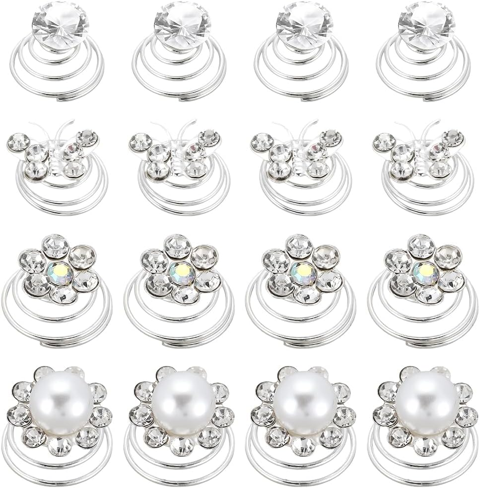 SOFPLATE 1 Box 4 Styles 60Pcs Pearl Twist Hair Pins Rhinestone Hair Pins Bulk Imitation Pearl Sparkle Diamond Flower Butterfly Hairpin for Wedding Bridal Party Prom Christmas Birthday Gift Women Adult image number 3