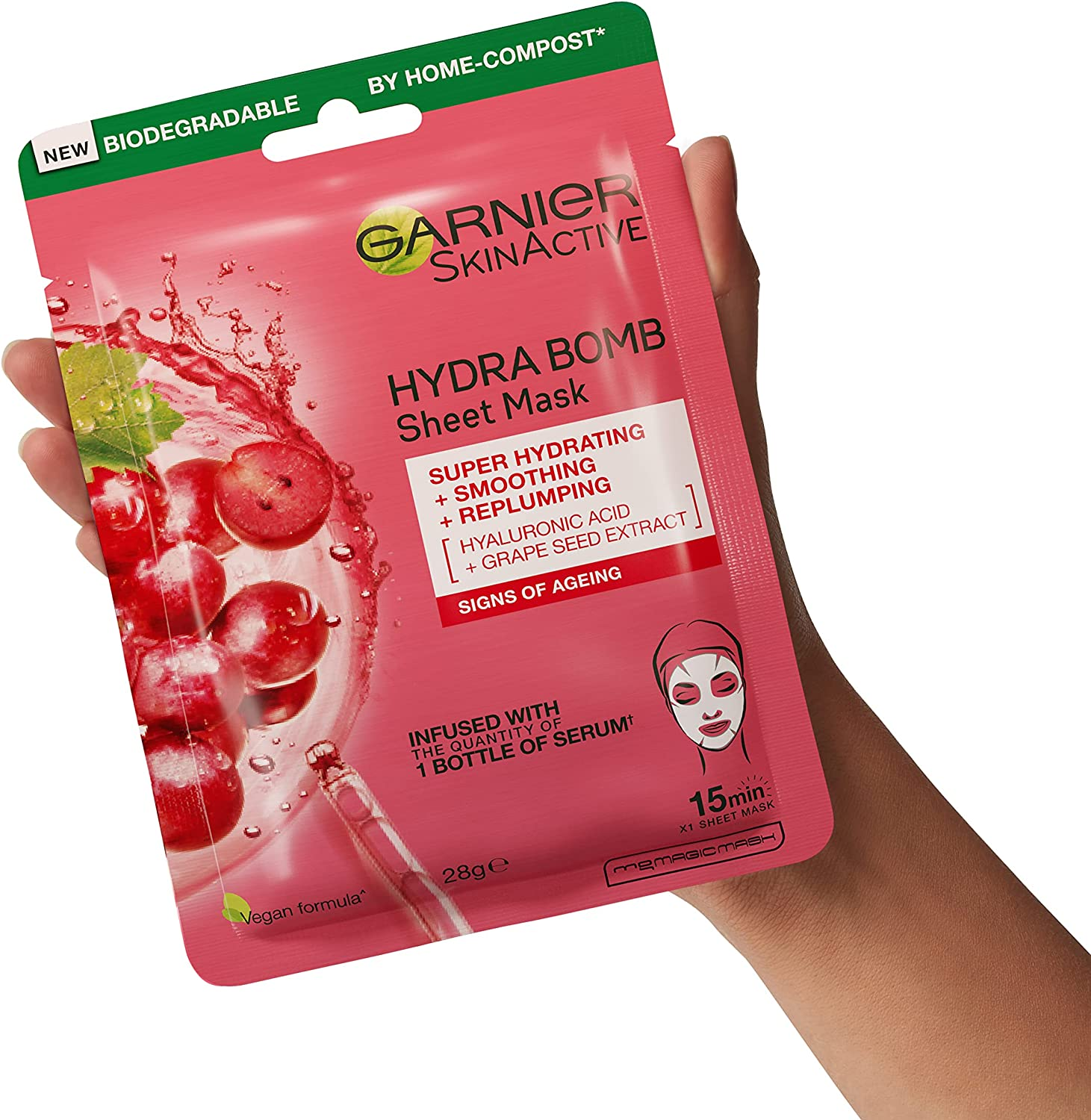 Garnier Hydra Bomb Hyaluronic Acid Grape Seed anti Ageing Sheet Mask (3 Pack) image number 4