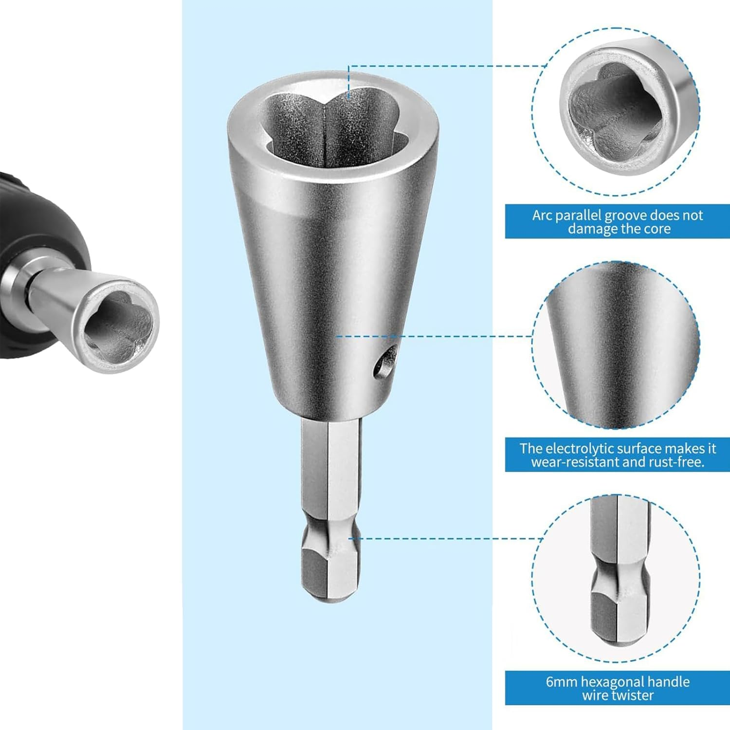 Nlvnmv 2 Pcs Wire Twister Tool for Drill, 6 MM Hex Shank Connector, Wire Nut Twister for Efficient Cable Handling, Electrical Power Drill Accessory image number 5