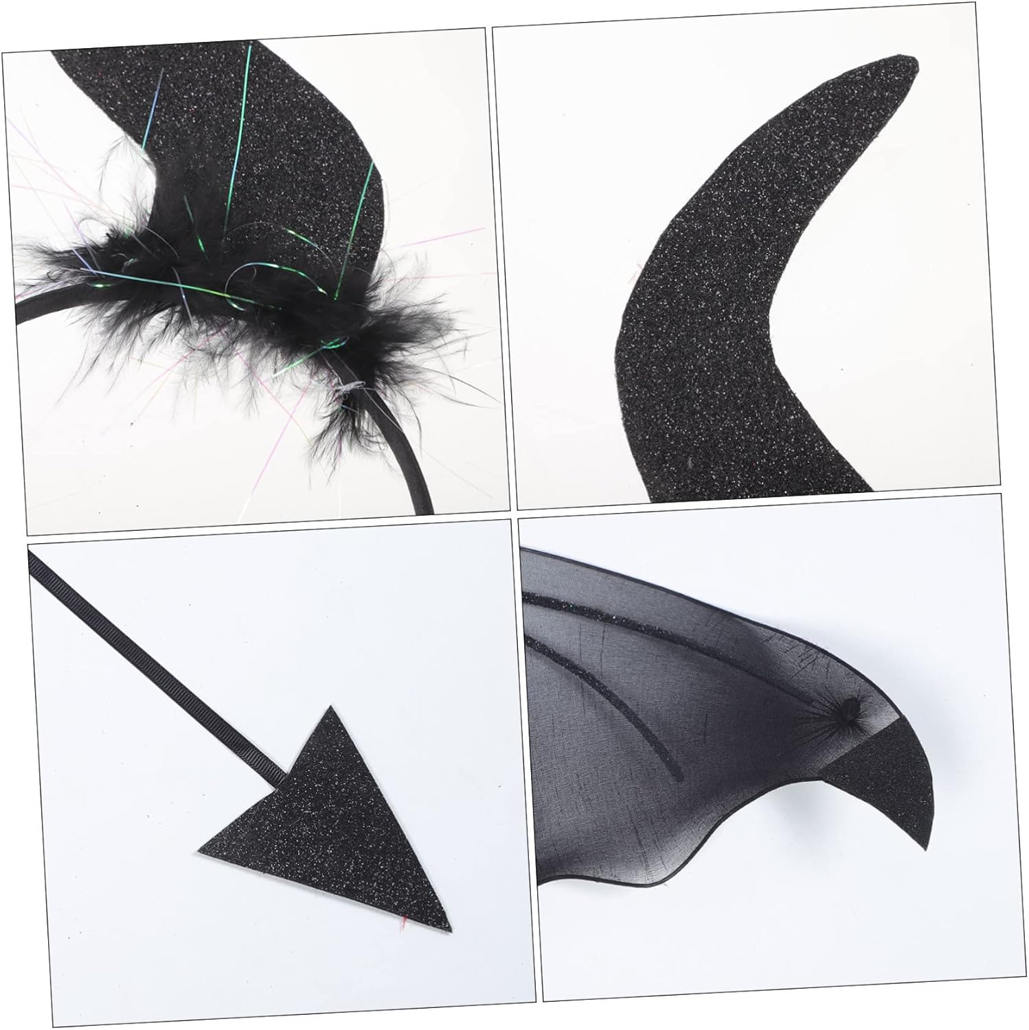 TEHAUX 2 Sets Prom Dress up Prom Suit Halloween Props Devil Costume Horn Headband Vampire Demon Costume Kit Devil Costume Set Devil Horns Wing Cosplay Supplies Devil Set for Halloween Hay image number 1