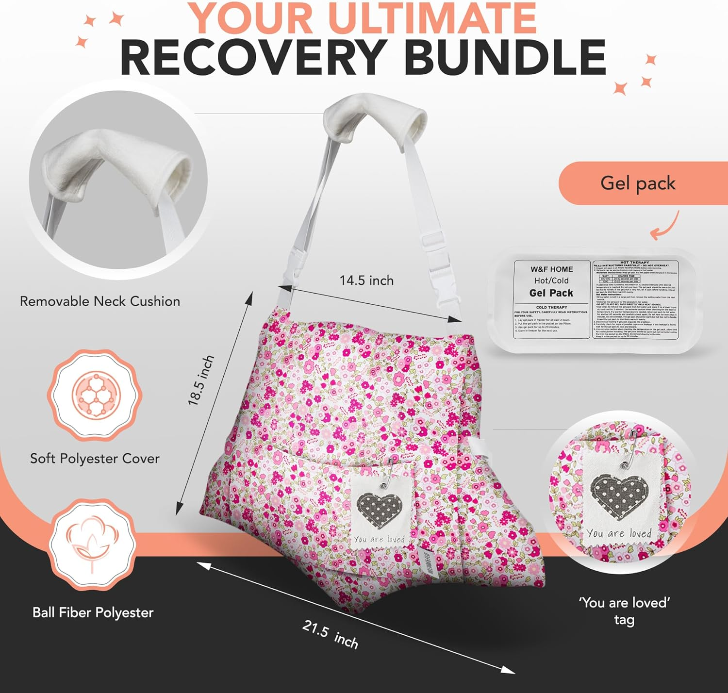 Hysterectomy Pillow for Abdominal Surgery, C Section Pillows, Post Hysterectomy Recovery Must Haves, Recovery Gifts Products, after Surgeries Tummy Tuck Pillow, Heart Surgery Pillows - Pink Flower image number 3