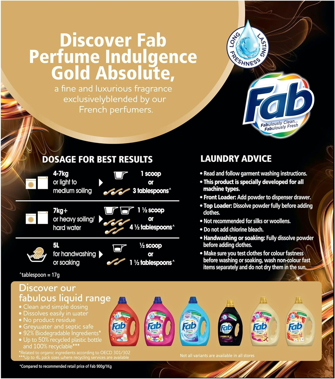 Fab Perfume Indulgence Gold Absolute Laundry Powder Detergent, 3.8 Kilograms image number 6