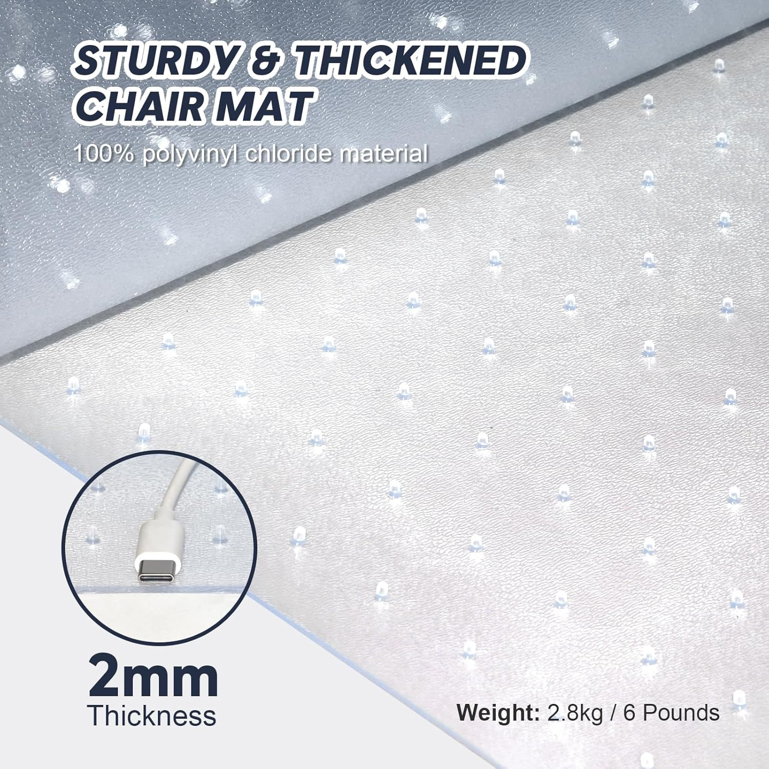 Office Chair Mat for Carpet with Grip, Computer Desk Chair Mat for Low Carpeted Floors, Super Durability PVC Carpet Protector Mat for Easy Rolling, 2Mm Extra Thick Chair Mats, Rectangle, 120X90Cm