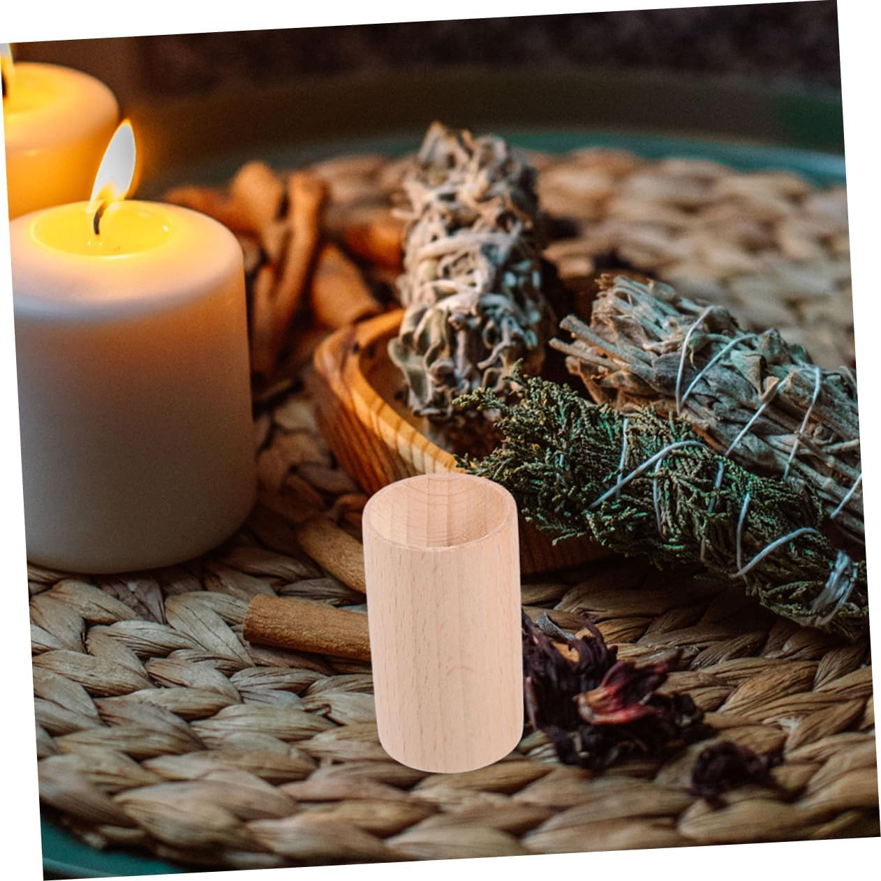 FRCOLOR Aromatherapy Display Pillars in Mini Cylinder Wood Base 4Pcs Essential Oil Diffuser Holder Elegant for Home Decor image number 3