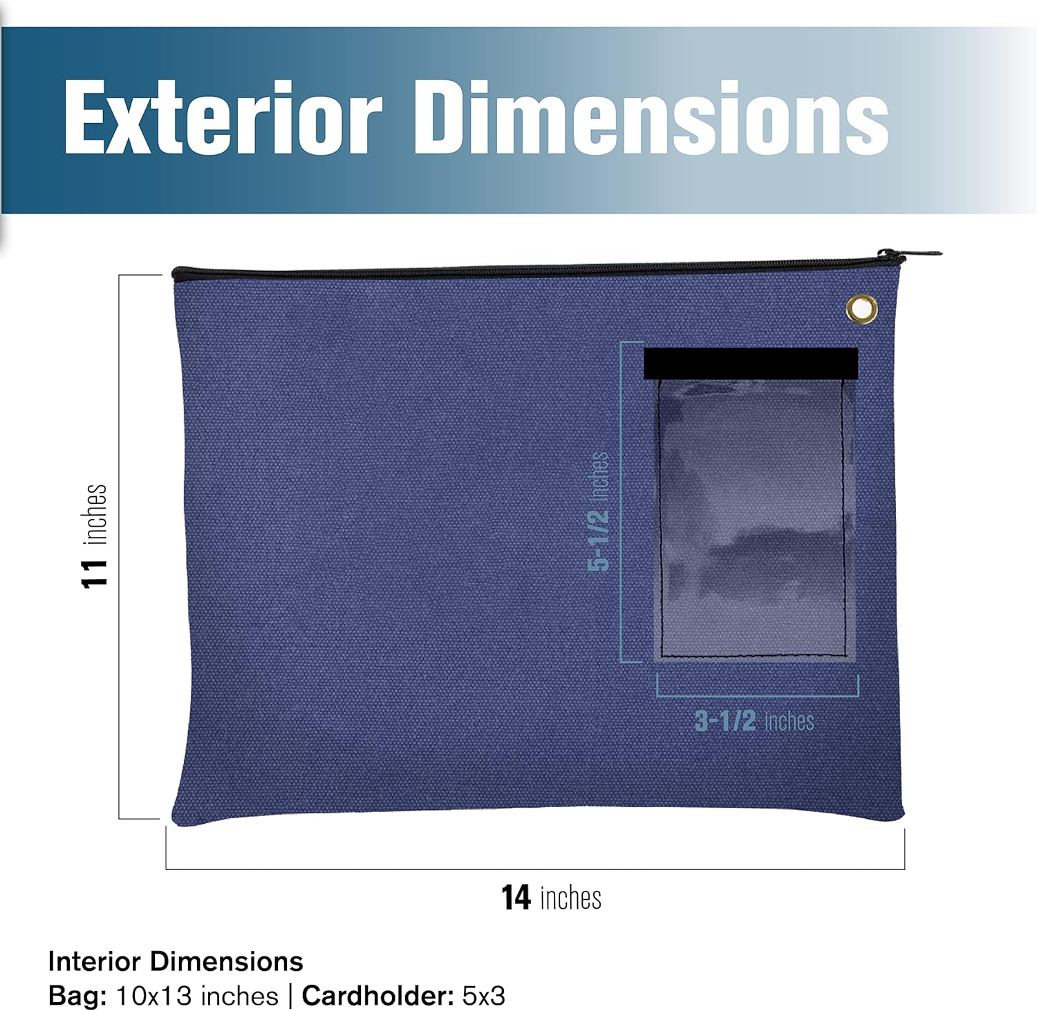 Banksupplies Canvas Interoffice Mailer, 14 Oz. - 14W X 11H - Royal Blue - Transit Bag - Large Zipper Bag with Grommet - Use with Padlock or Zip Tie for Security - Interoffice Mail Bag image number 4