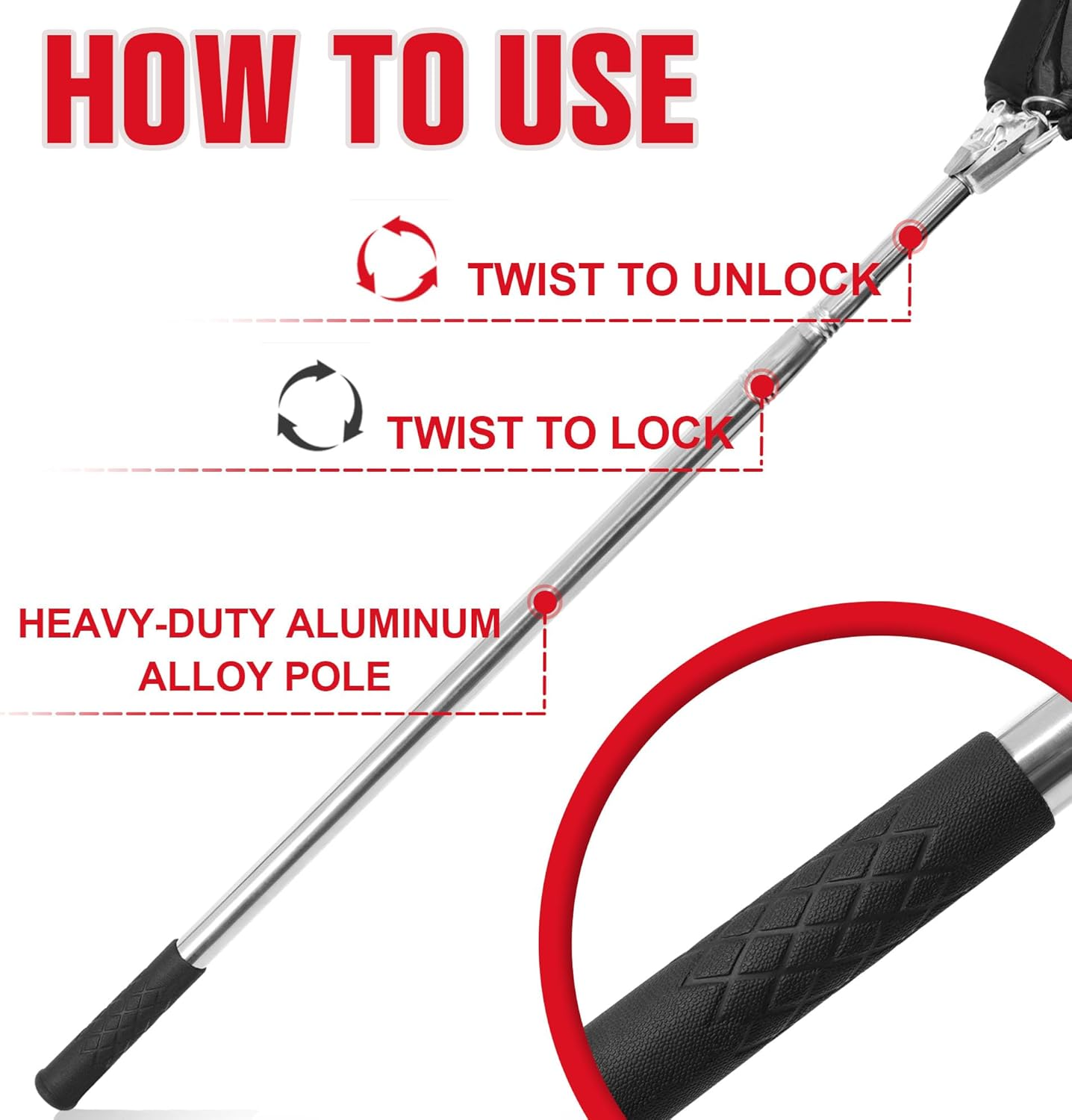 Trakem Snake Catcher Telescopic Pole Net Drawstring to Seal for Snake and Reptile Grabber, Non-Slip Rubber Handle, Extension Poles from 29 Inch to 66 Inch image number 2