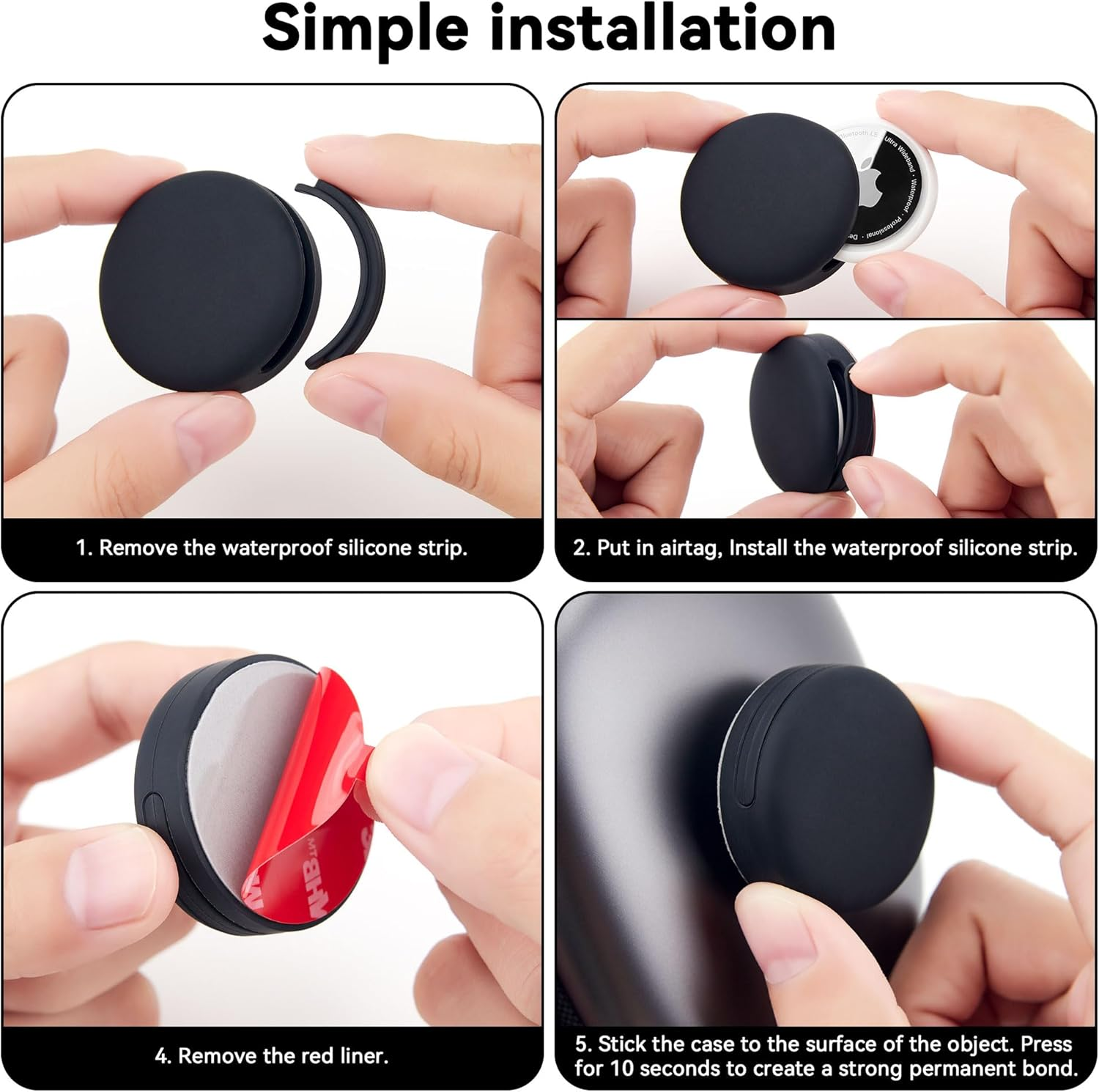 [2 Pack] for Airtag Holder, Case with Ultra Adhesive Sticker, Airtag Silicone Sticker Mount for Bike Wallet TV Remote Drone Camera Luggage Hidden (Black) image number 1