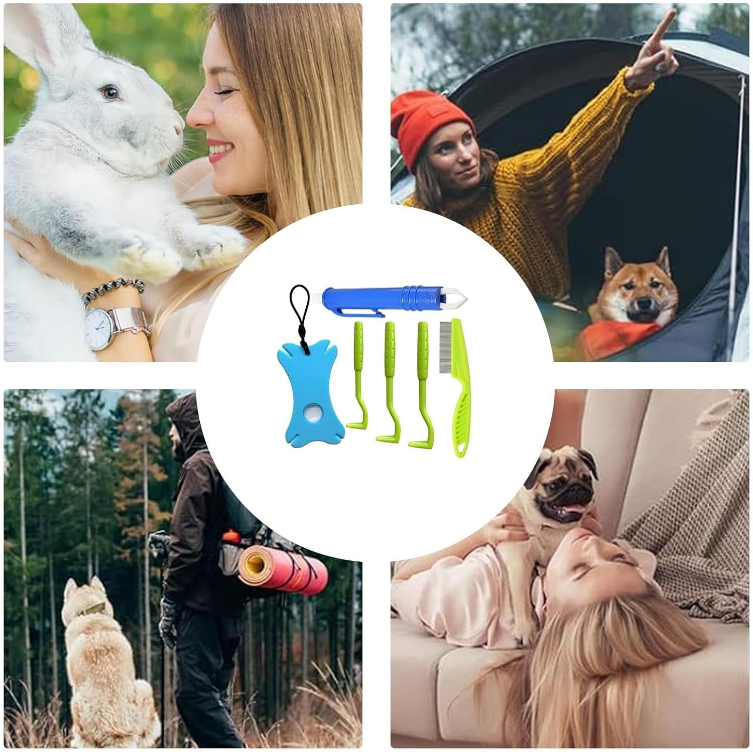 ANBOO 7-Piece Tick Removal Tool Set, 2 Tick Cards, Tick Tick Tweezers, Tick Comb, 3 Tick Hooks, Tick Card with Magnifying Glass, for People, Children, Dogs, Cats, Ideal for Outdoor Activities image number 4