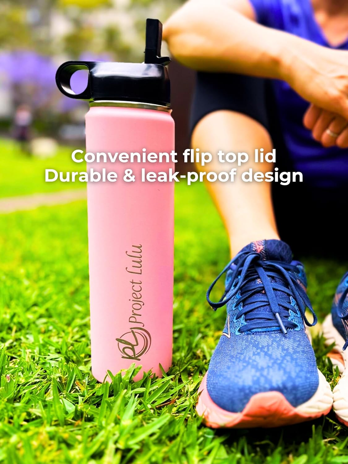 Project Lulu Insulated Stainless Steel Water Bottle Handle Flip Top with Straw 24Oz (Marshmallow White, 24Oz) - Aquamarine Dream image number 5