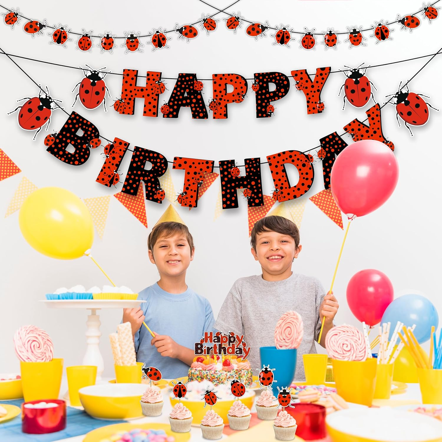 Ladybugs Theme Birthday Party Supplies - Fun & Colorful Decorations Set for Kids & Adults, Perfect for Birthday Celebrations, Easy to Set up & Durable image number 2