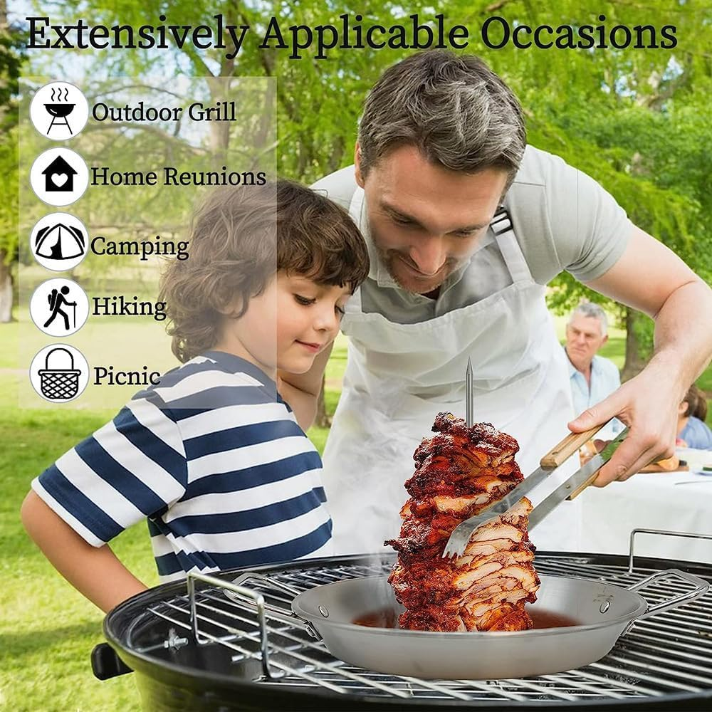 Stainless Steel Pastor Gyro Plate Set &ndash; 20/25/30 Cm Removable Skewer Stand for Shawarma, Tacos Al Pastor, Chicken, Kebab & BBQ &ndash; Oven & Grill Safe Meat Stacker image number 5