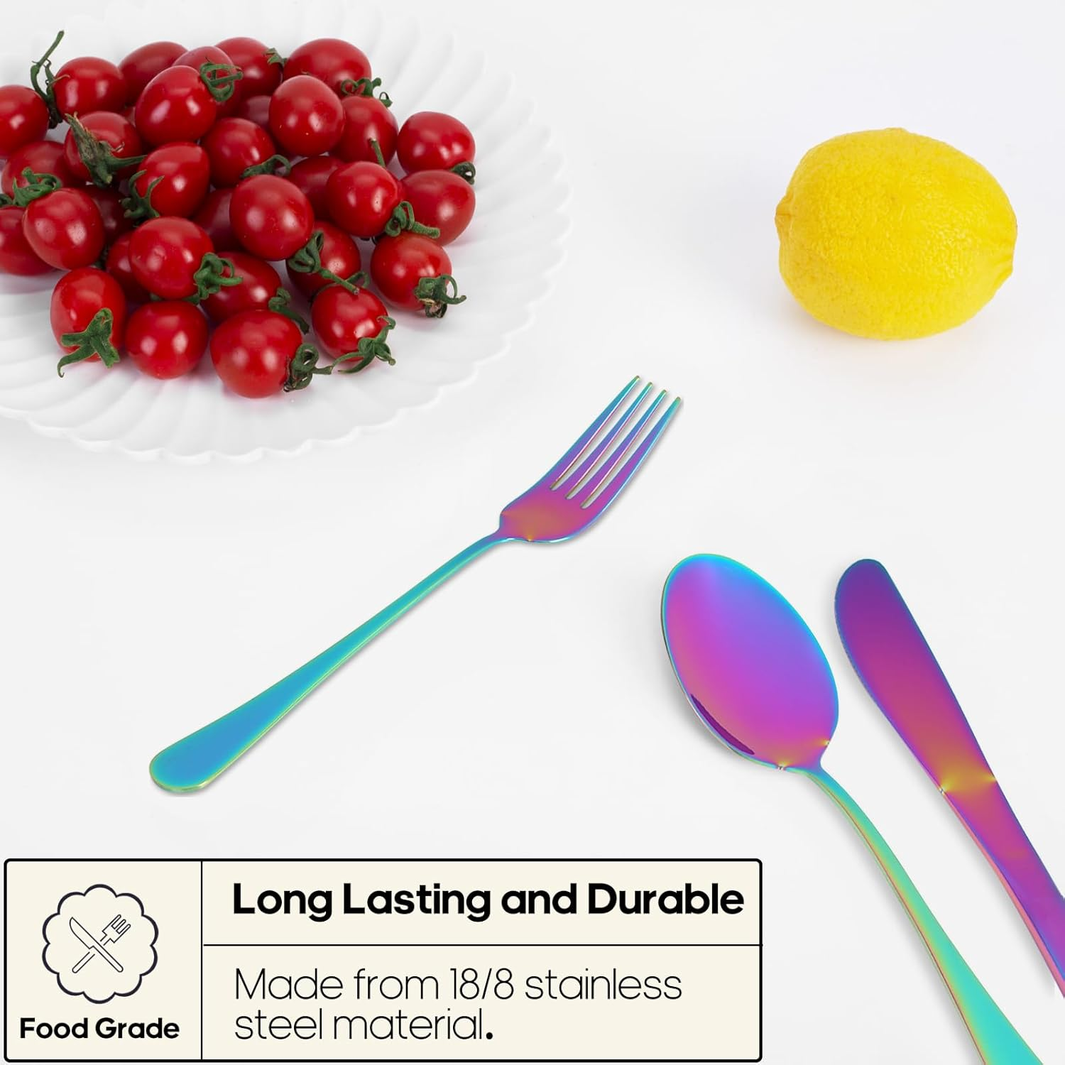 Travel Utensils with Case, Quatish Portable Utensil Set for Work, Stainless Steel Reusable Travel Cutlery Set, Spoon and Fork Set for Camping, Picnic, Gadgets, Men Lunch Box, Rainbow - Black image number 3