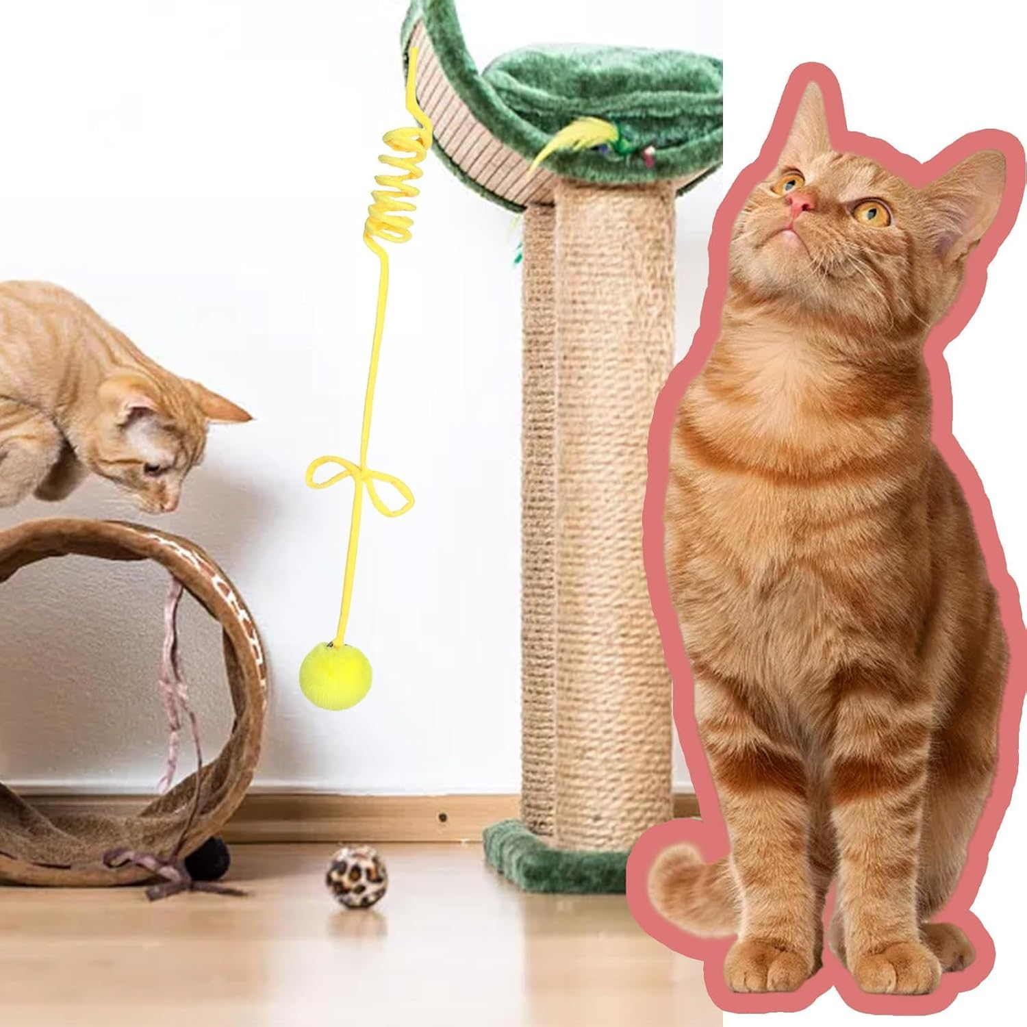 Hanging Door Cat Plush Toy,4 PCS Cat Jumpy Toy with Bell Retractable Cat Spring Plush Toy Interactive Cat String Toy for Indoor Cat Hunting Hunting Exercising