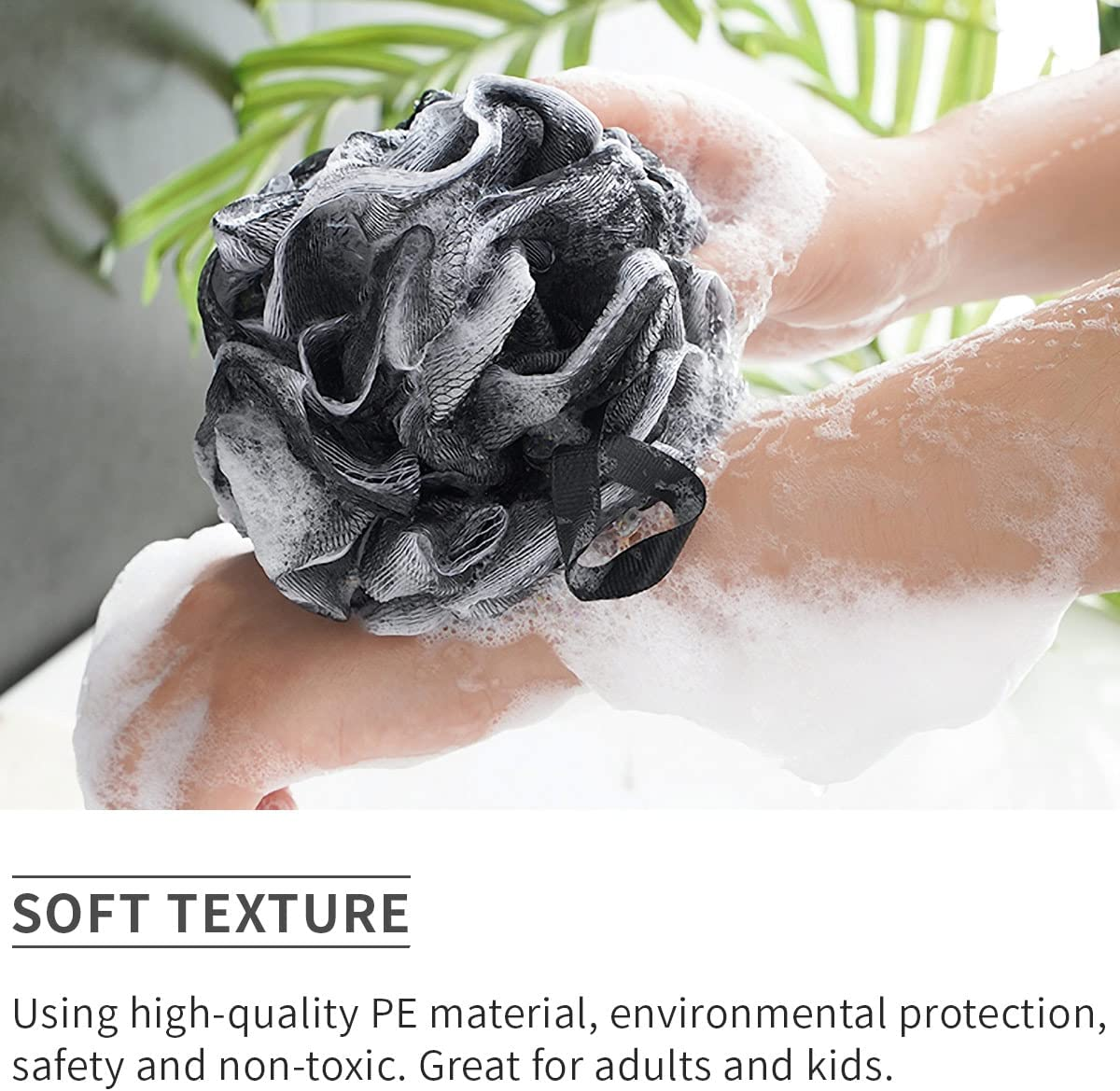 Missrui Shower Bath Sponge Shower Pouf Loofahs Balls 60G/Pcs for Body Wash Bathroom Men Women Kids- Set of 2 Black Sponges image number 2