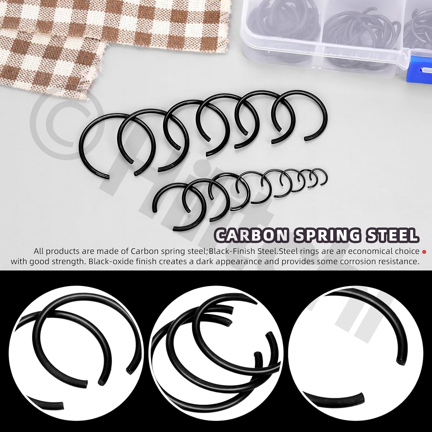 Hilitchi 322Pcs round Wire Snap Rings for Hole, Manganese Steel C-Clips Internal Snap Rings Assortment Kit for Cylinder Automobile image number 2