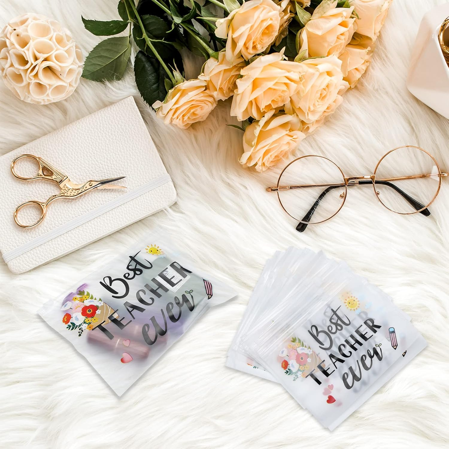 Cunno 60 Pcs Christmas Teacher Appreciation Gifts Bulk Small Teacher Survival Kit Bag Waterproof Makeup Pouch Cosmetic Pencil Bag Thank You Gifts for Women Teacher Graduation Gifts, Best Teacher Ever image number 1