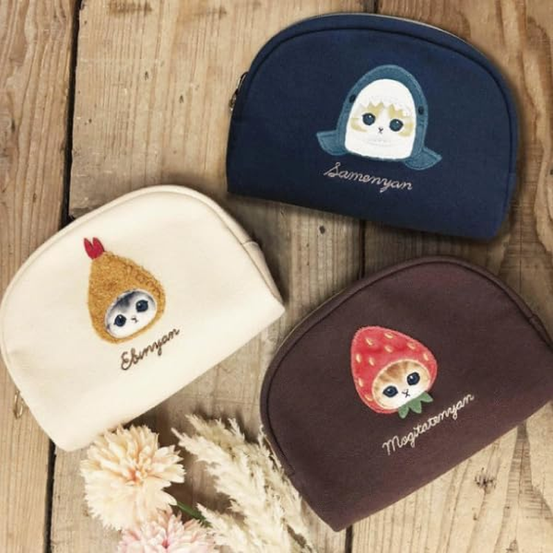 Marimocraft MOFUSAND round Pouch Fluffy Blue Cat Face Pouch for Women Travel/On-The-Go Makeup Storage image number 1