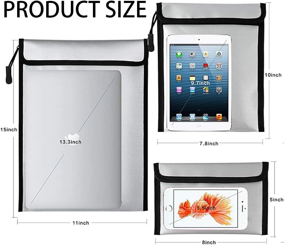 3 PCS Gray Fireproof Waterproof Money Important Document Bag(2000℉), for Fire Proof Money Bag for A4 A5 Documents Holder,File,Cash,Jewelry,Passport,Tablet,Laptop image number 5