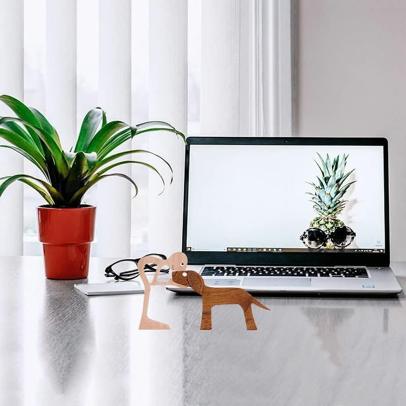 AIMALL Handmade Wooden Statue, Sitting Woman and Dog, Carved Wood Decor Craft, 7.5X5X0.4 Inches, Natural Wood Colour, Rustic Home Decoration - B03 image number 3