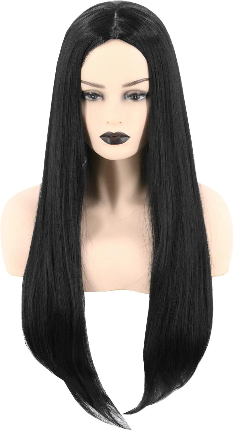 Topcosplay 26 Inch Long Black Straight Wig for Women Cher Wig Halloween Cosplay Synthetic Wigs (Black) image number 3